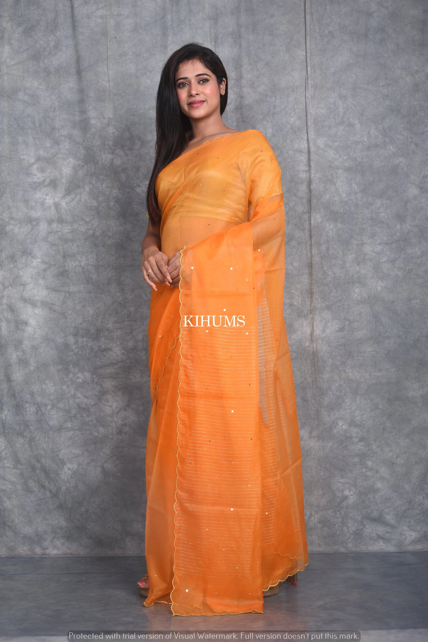 Orange Organza Saree | Sequence Work all Over | KIHUMS Saree kihums clothing
