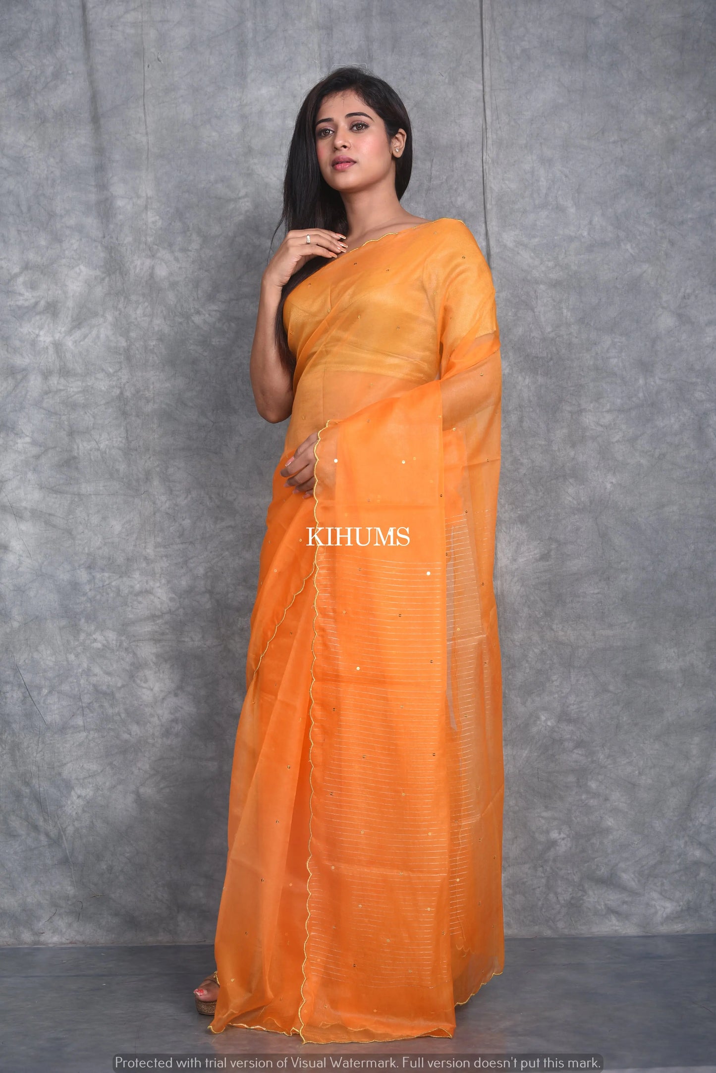 Orange Organza Saree | Sequence Work all Over | KIHUMS Saree kihums clothing