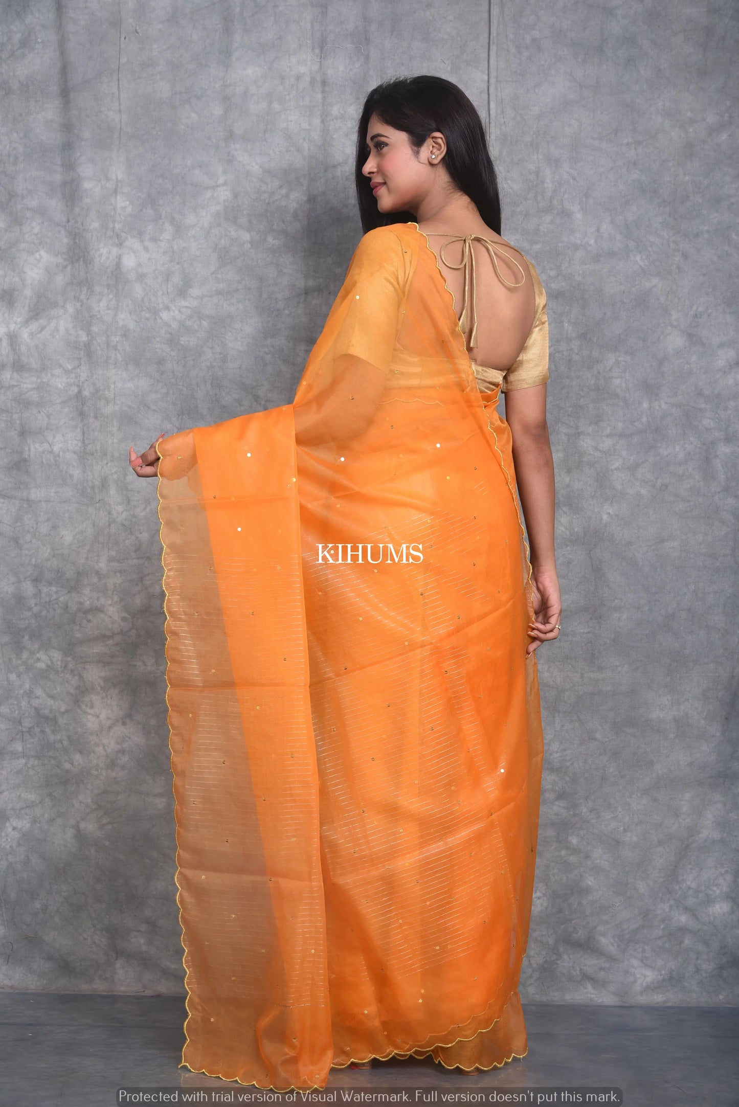 Orange Organza Saree | Sequence Work all Over | KIHUMS Saree kihums clothing