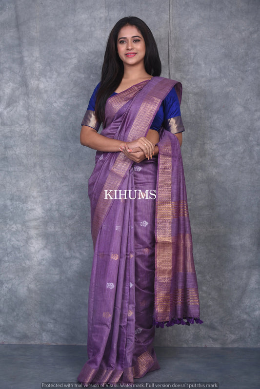 Dark Lavender Handmade Baswada Silk Saree | Gold and Silver Zari Boota | KIHUMS Saree kihums clothing
