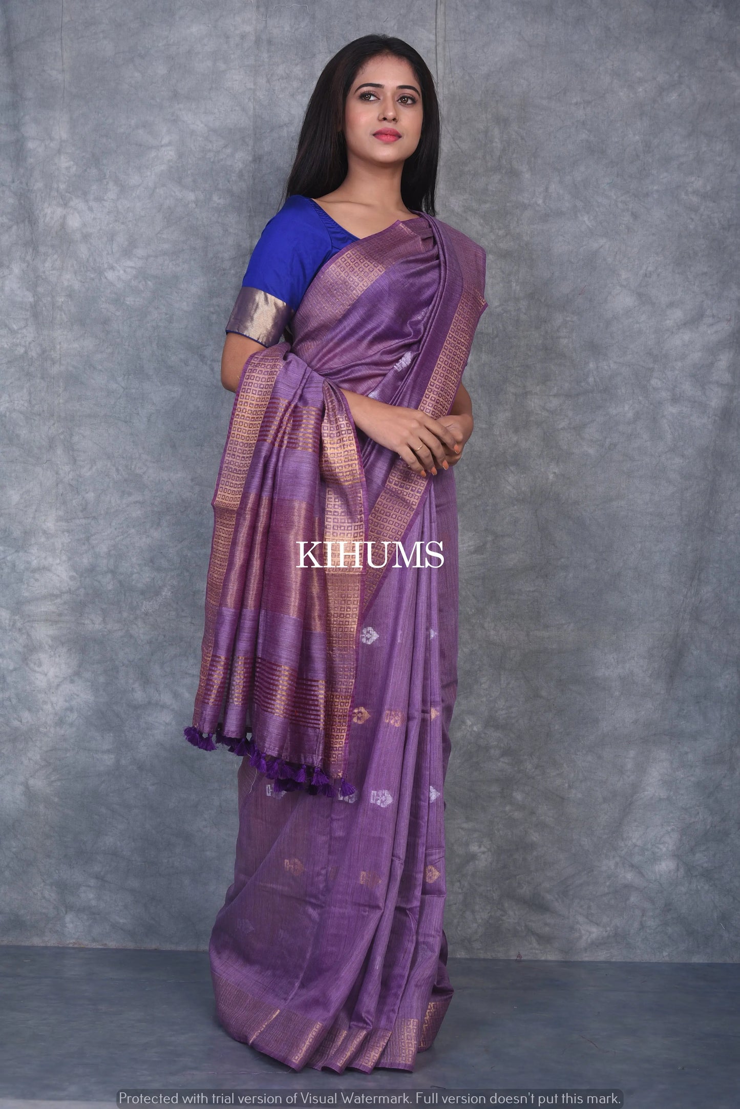 Dark Lavender Handmade Baswada Silk Saree | Gold and Silver Zari Boota | KIHUMS Saree kihums clothing