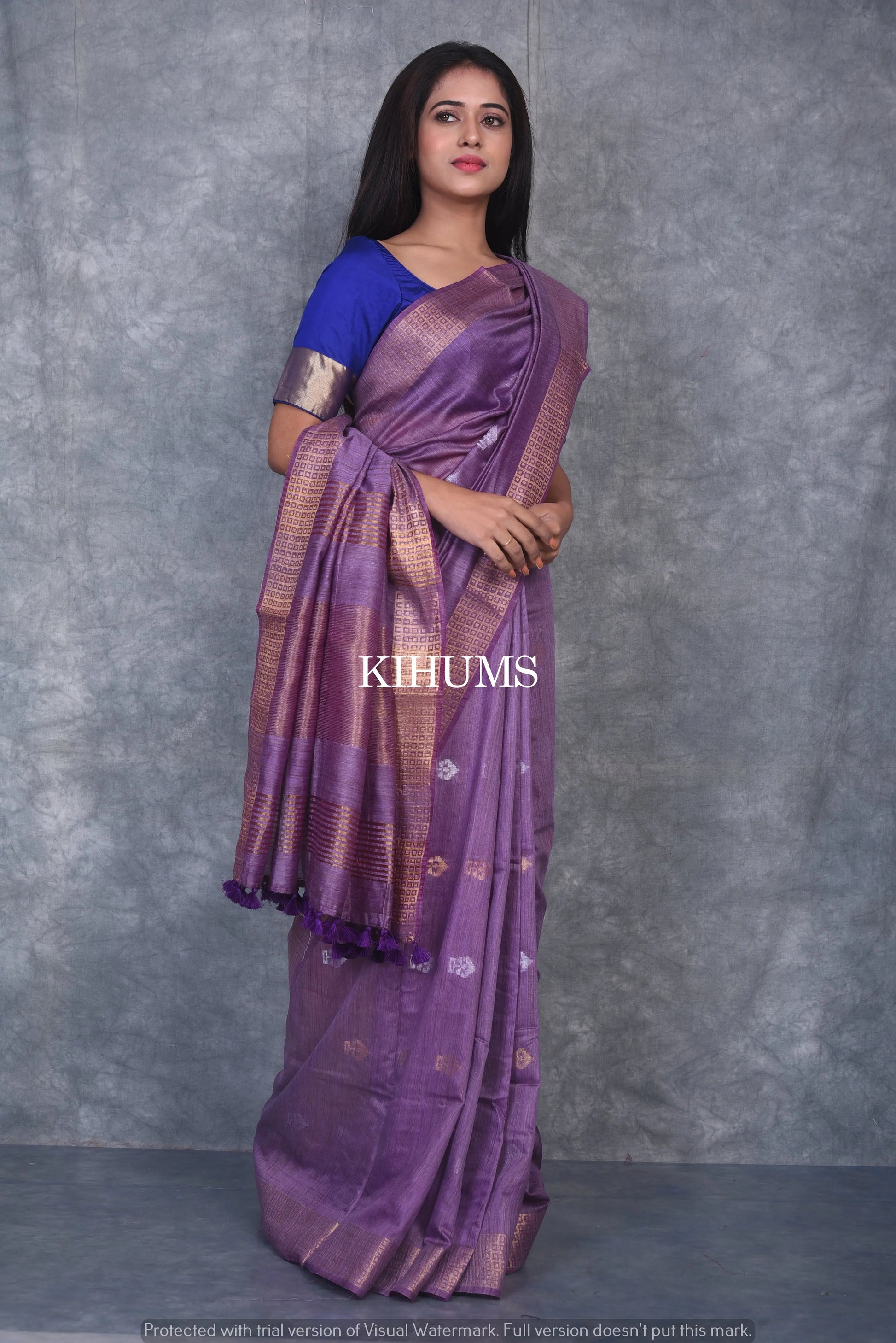 Dark Lavender Handmade Baswada Silk Saree | Gold and Silver Zari Boota | KIHUMS Saree kihums clothing
