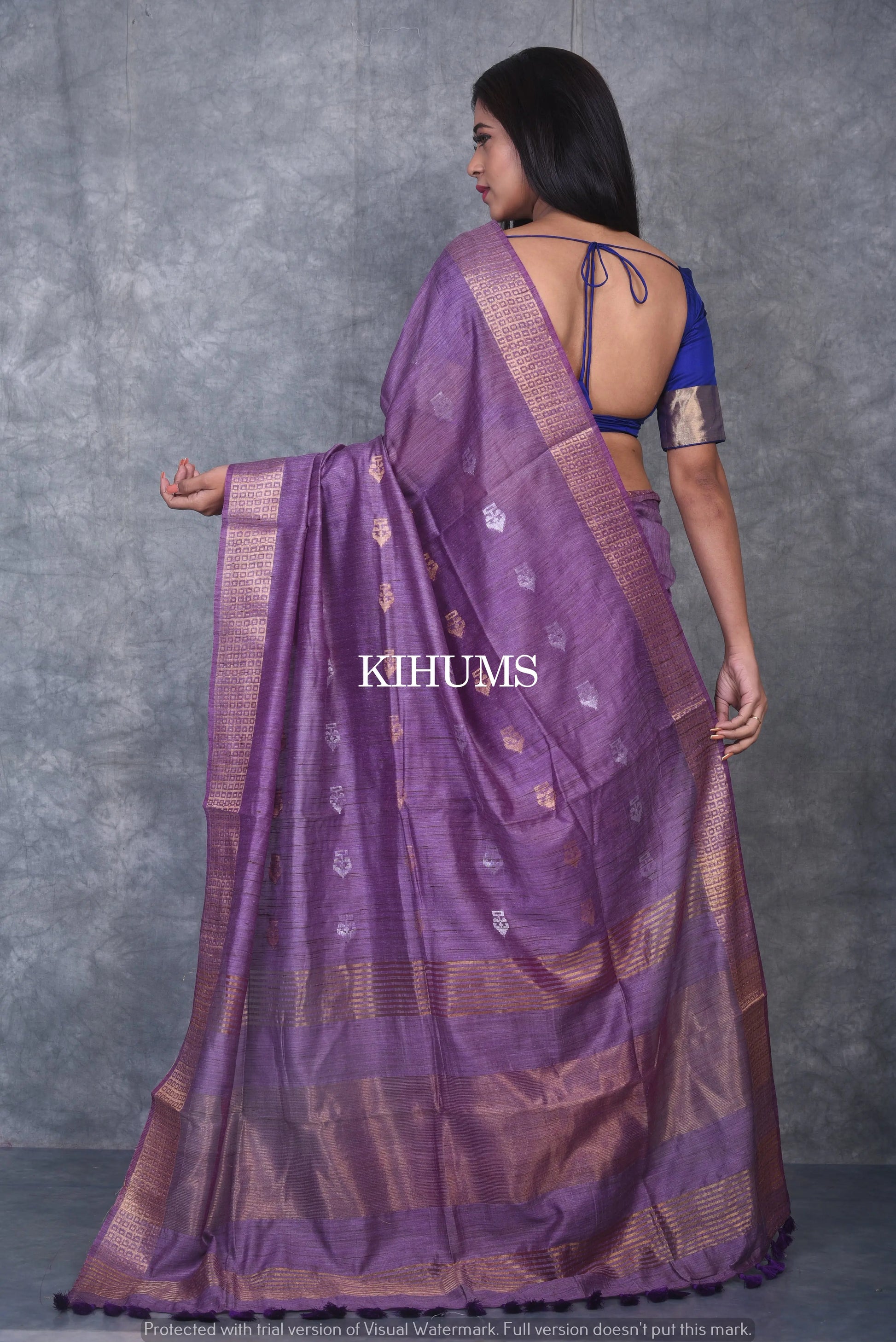 Dark Lavender Handmade Baswada Silk Saree | Gold and Silver Zari Boota | KIHUMS Saree kihums clothing