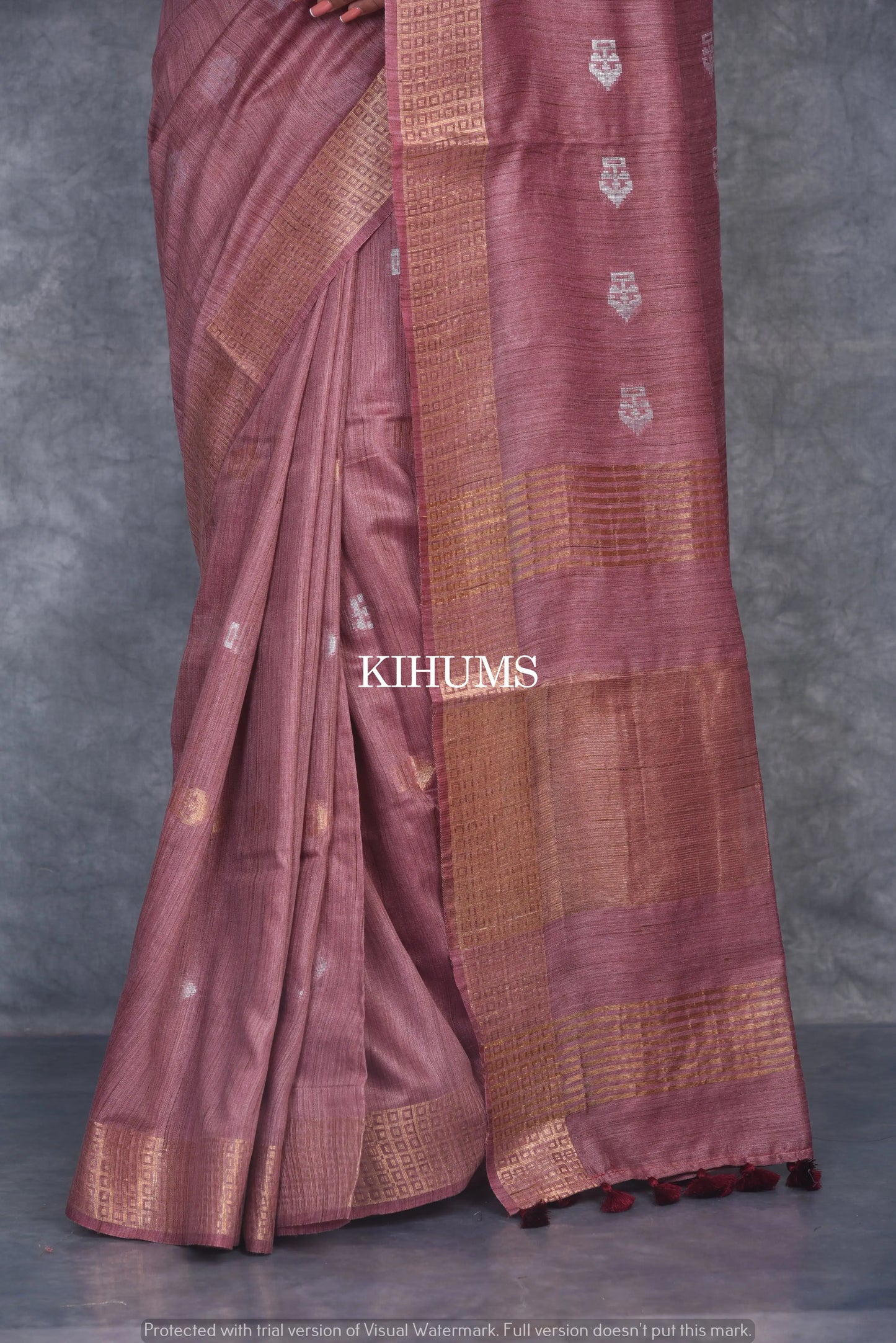 Brick Gold Shade Handmade Baswada Silk Saree | Gold and Silver Zari Boota | KIHUMS Saree