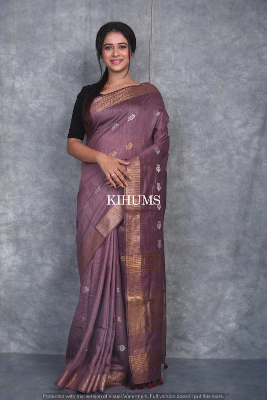 Brinjal Shade Handmade Baswada Silk Saree | Gold and Silver Zari Boota | KIHUMS Saree kihums clothing