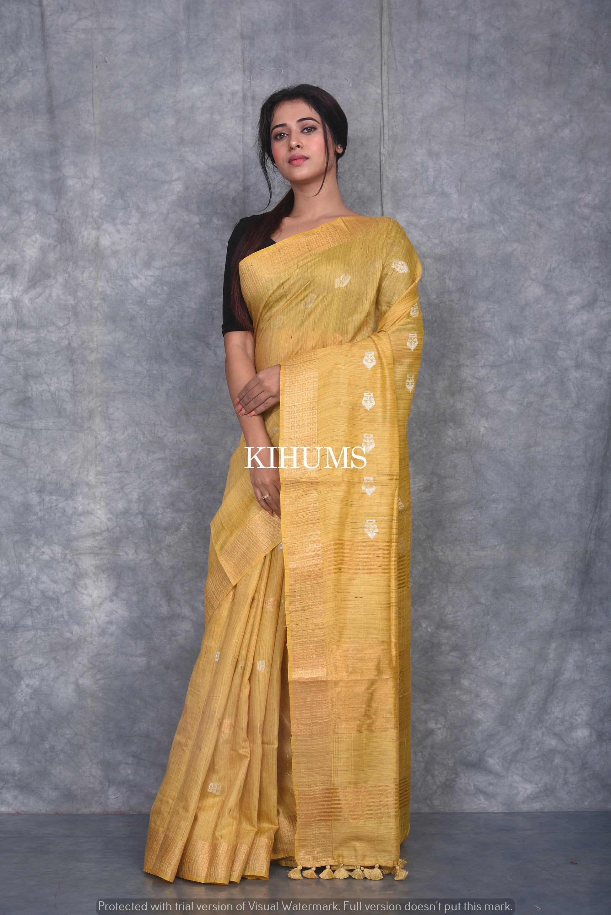 Mustard Shade Handmade Baswada Silk Saree | Gold and Silver Zari Boota | KIHUMS Saree kihums clothing