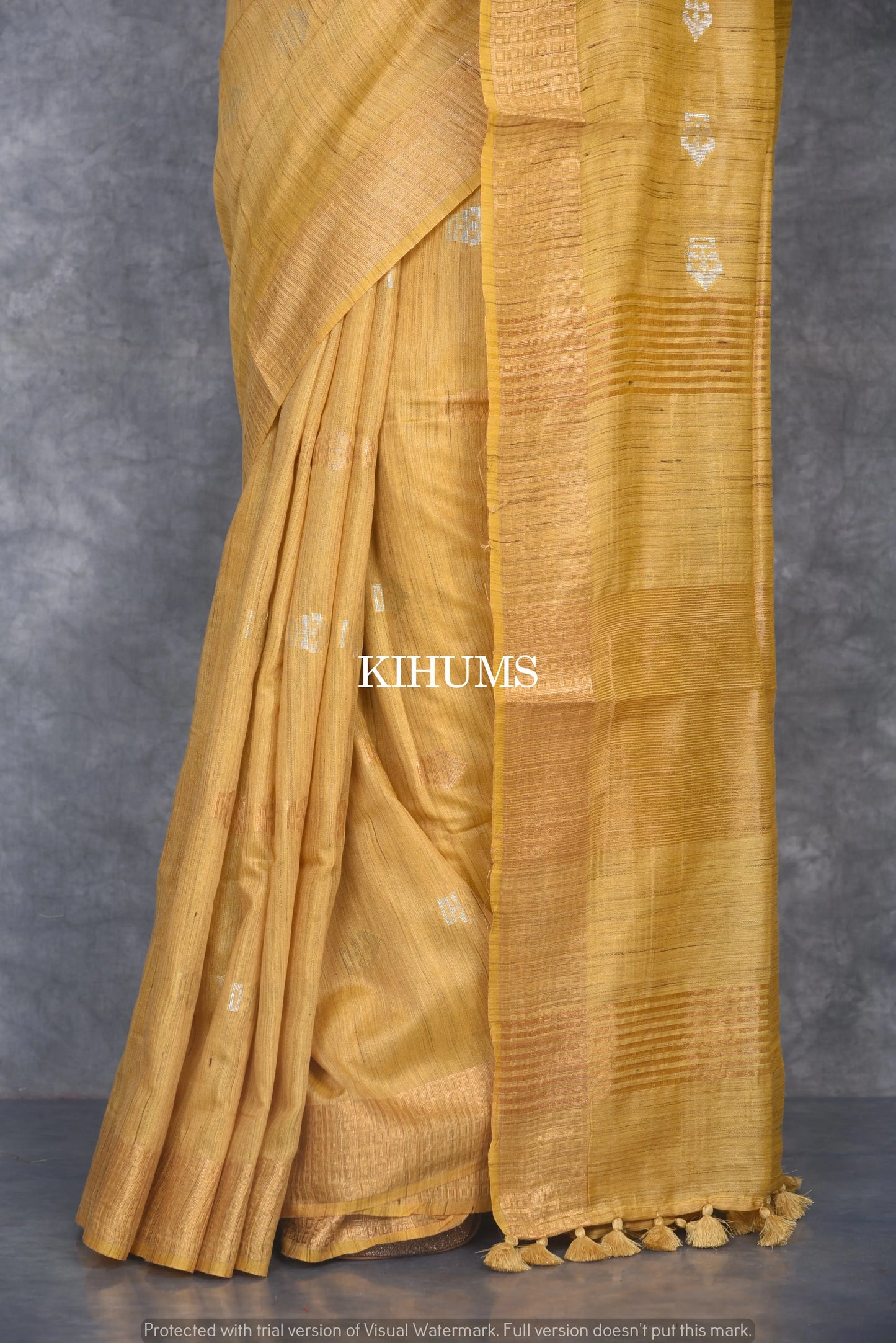 Mustard Shade Handmade Baswada Silk Saree | Gold and Silver Zari Boota | KIHUMS Saree kihums clothing