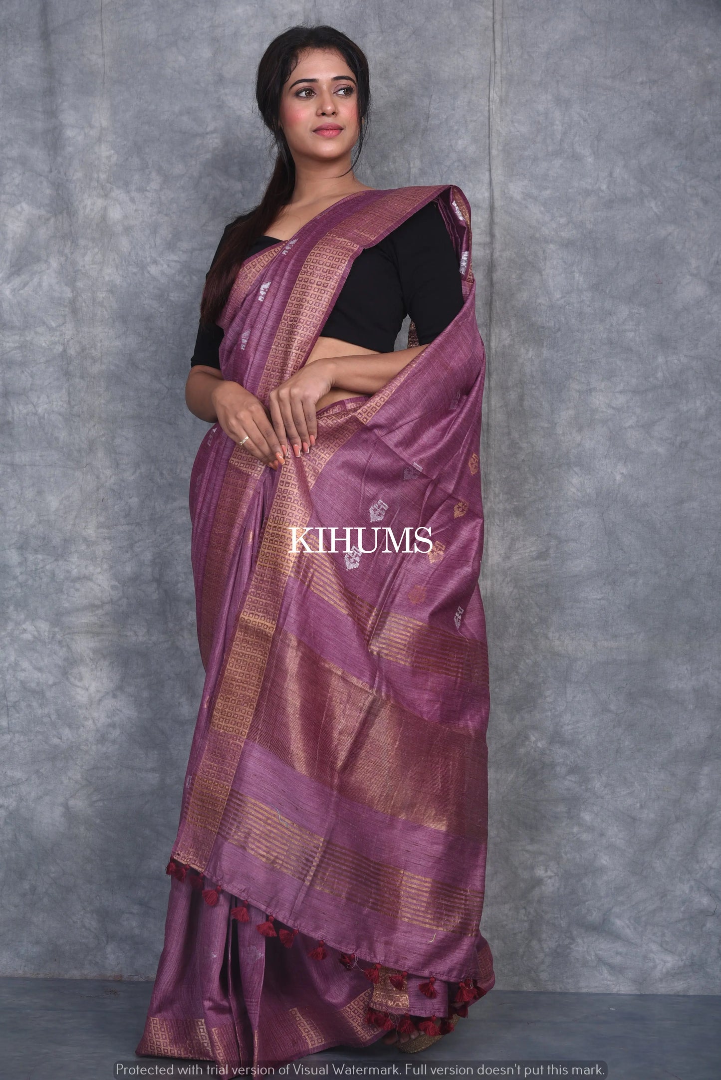 Purple Shade Handmade Baswada Silk Saree | Gold and Silver Zari Boota | KIHUMS Saree kihums clothing