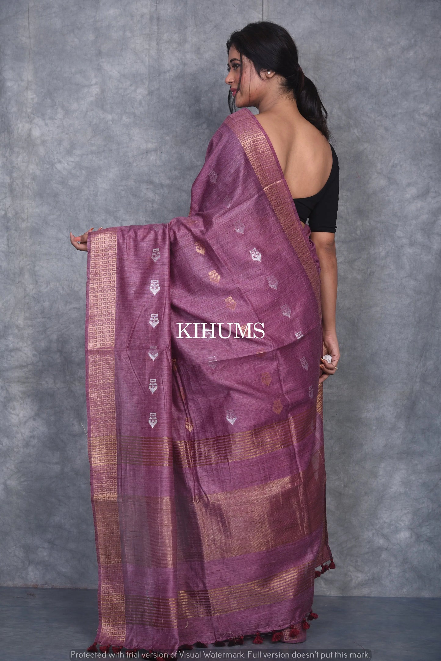 Purple Shade Handmade Baswada Silk Saree | Gold and Silver Zari Boota | KIHUMS Saree kihums clothing