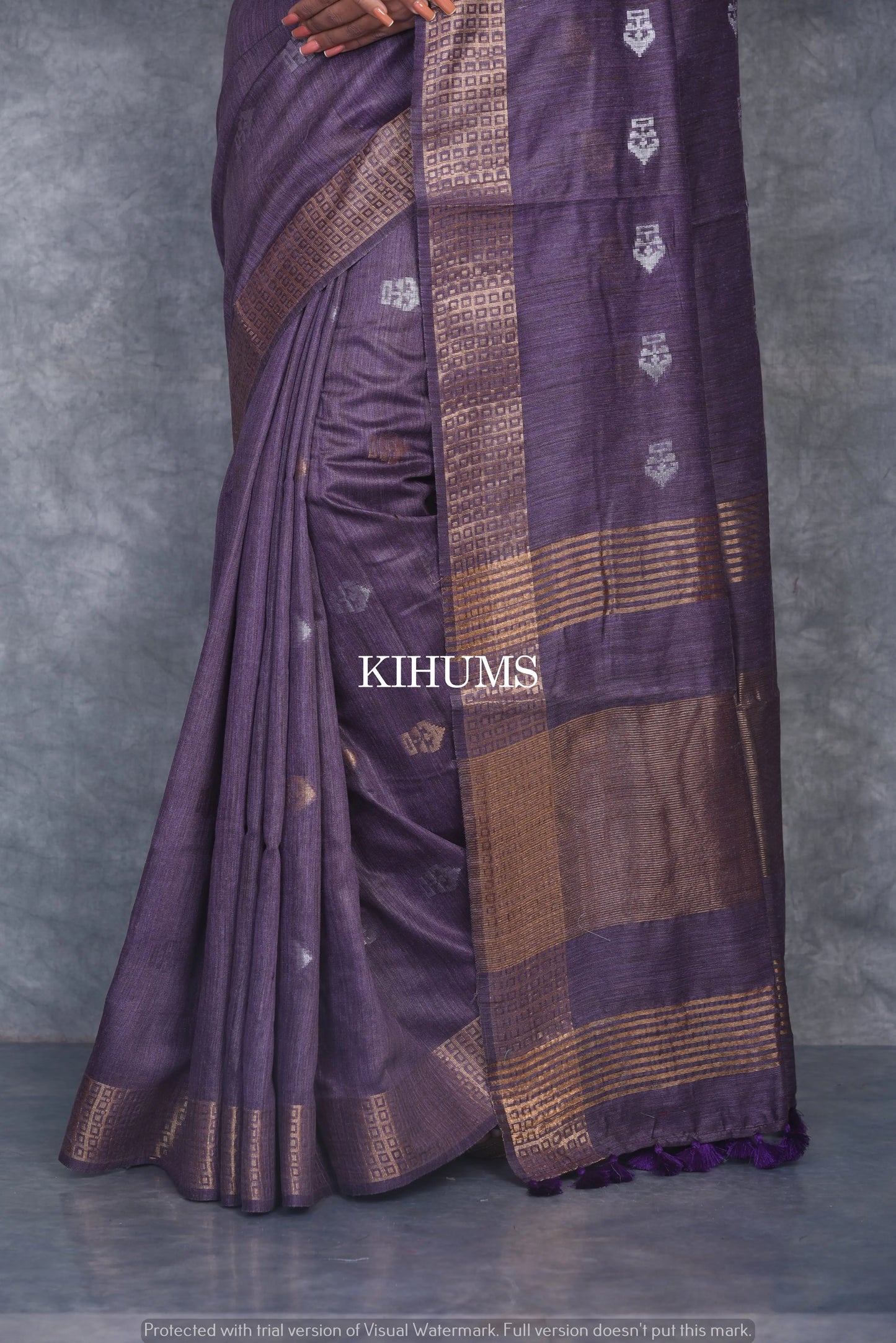 Indigo Shade Handmade Baswada Silk Saree | Gold and Silver Zari Boota | KIHUMS Saree