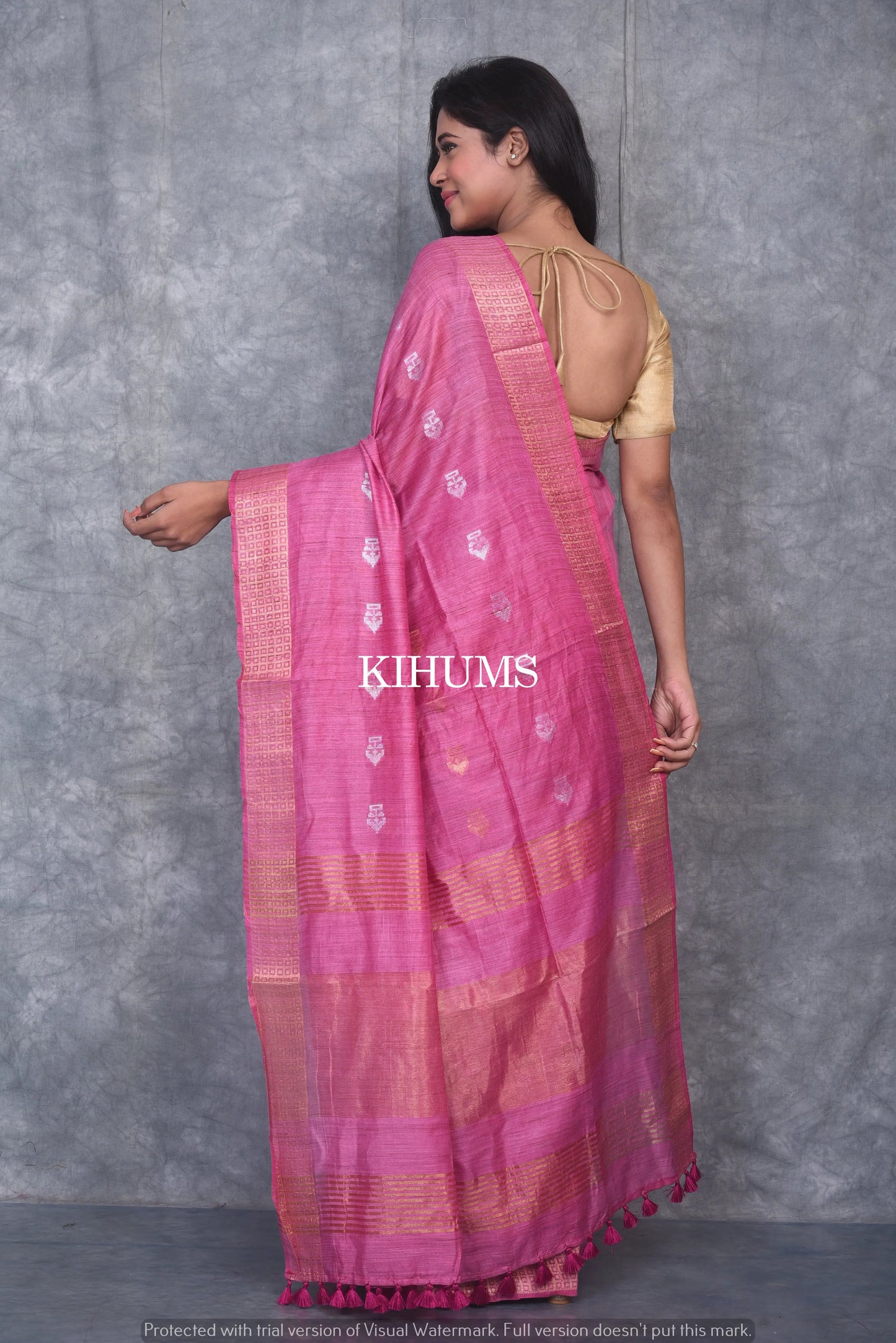 Pink Shade Handmade Baswada Silk Saree | Gold and Silver Zari Boota | KIHUMS Saree kihums clothing
