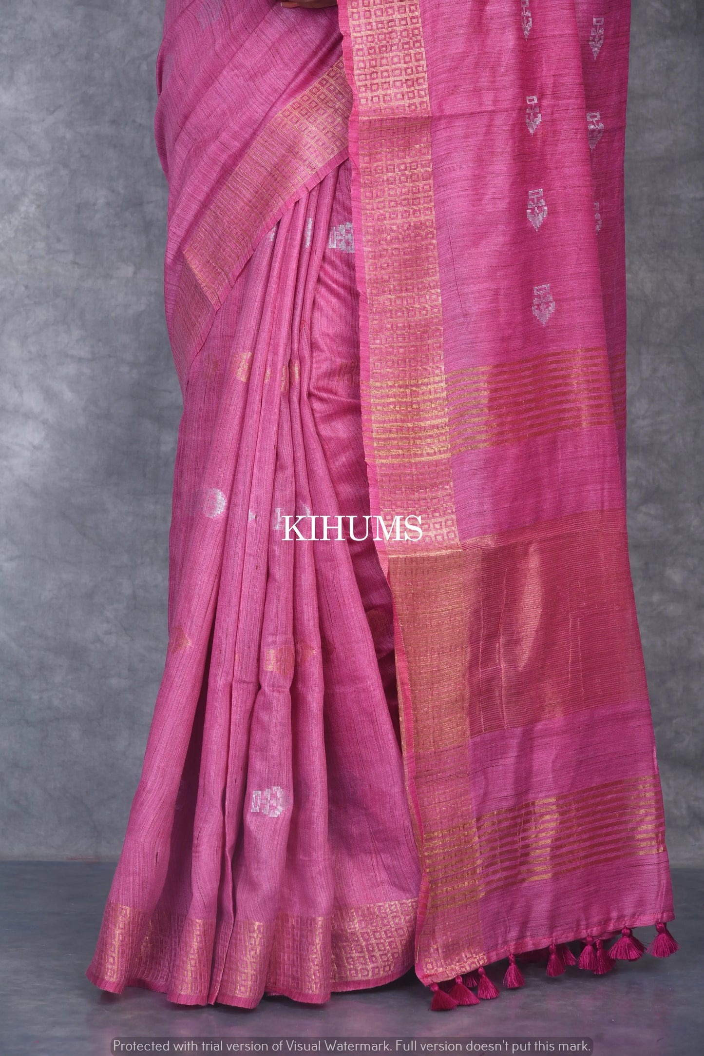 Pink Shade Handmade Baswada Silk Saree | Gold and Silver Zari Boota | KIHUMS Saree kihums clothing