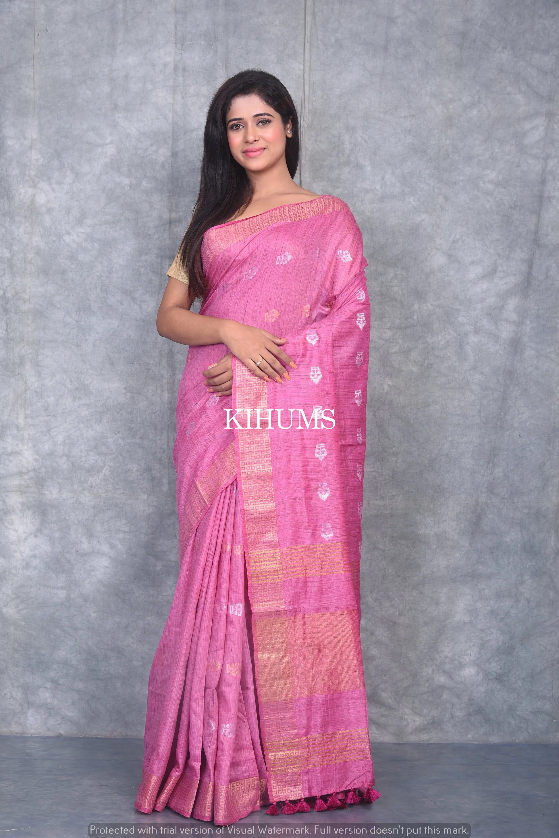Light Pink Shade Handmade Baswada Silk Saree | Gold and Silver Zari Boota | KIHUMS Saree kihums clothing