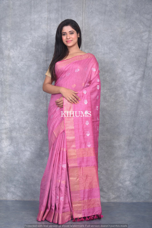 Light Pink Shade Handmade Baswada Silk Saree | Gold and Silver Zari Boota | KIHUMS Saree kihums clothing