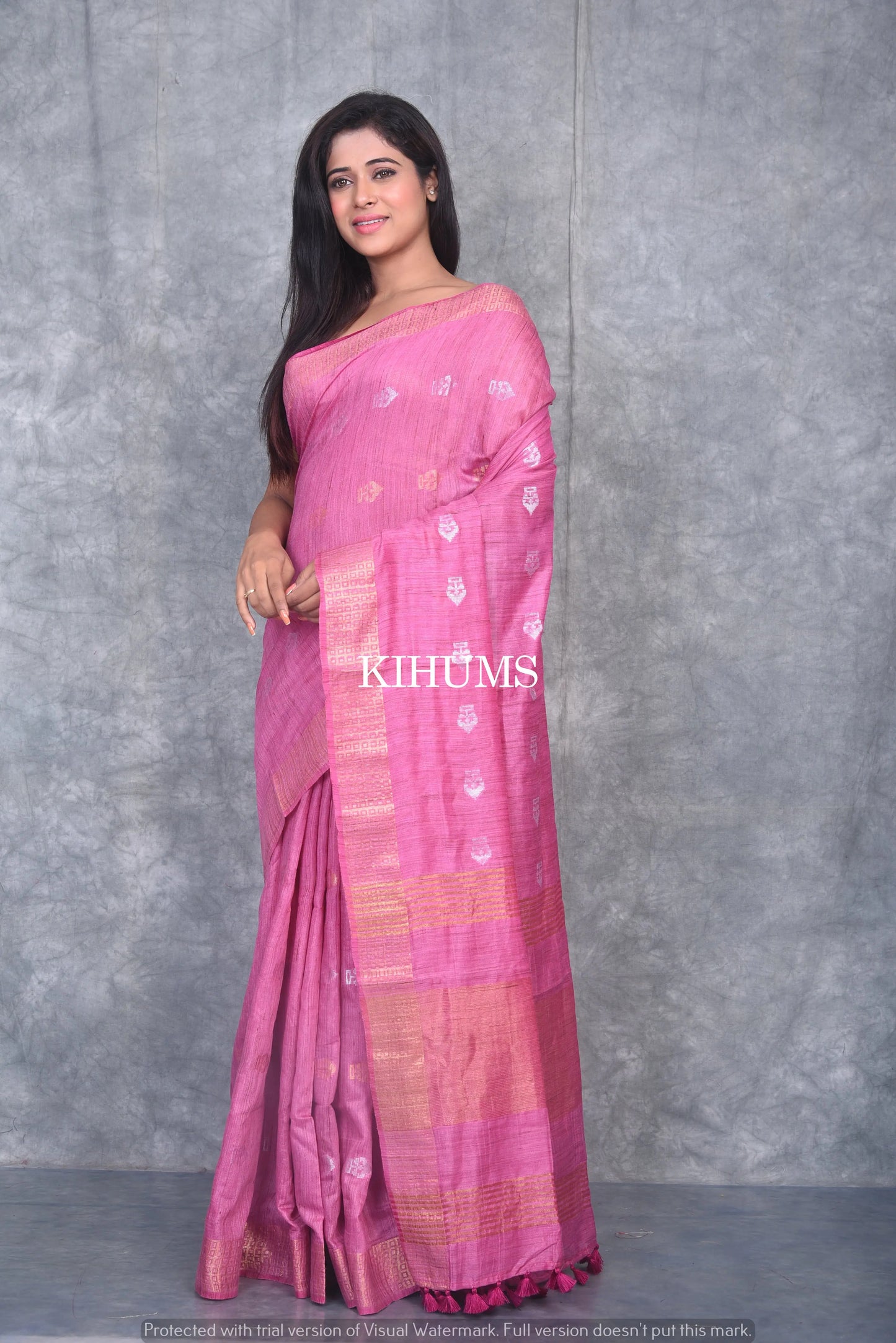 Light Pink Shade Handmade Baswada Silk Saree | Gold and Silver Zari Boota | KIHUMS Saree kihums clothing