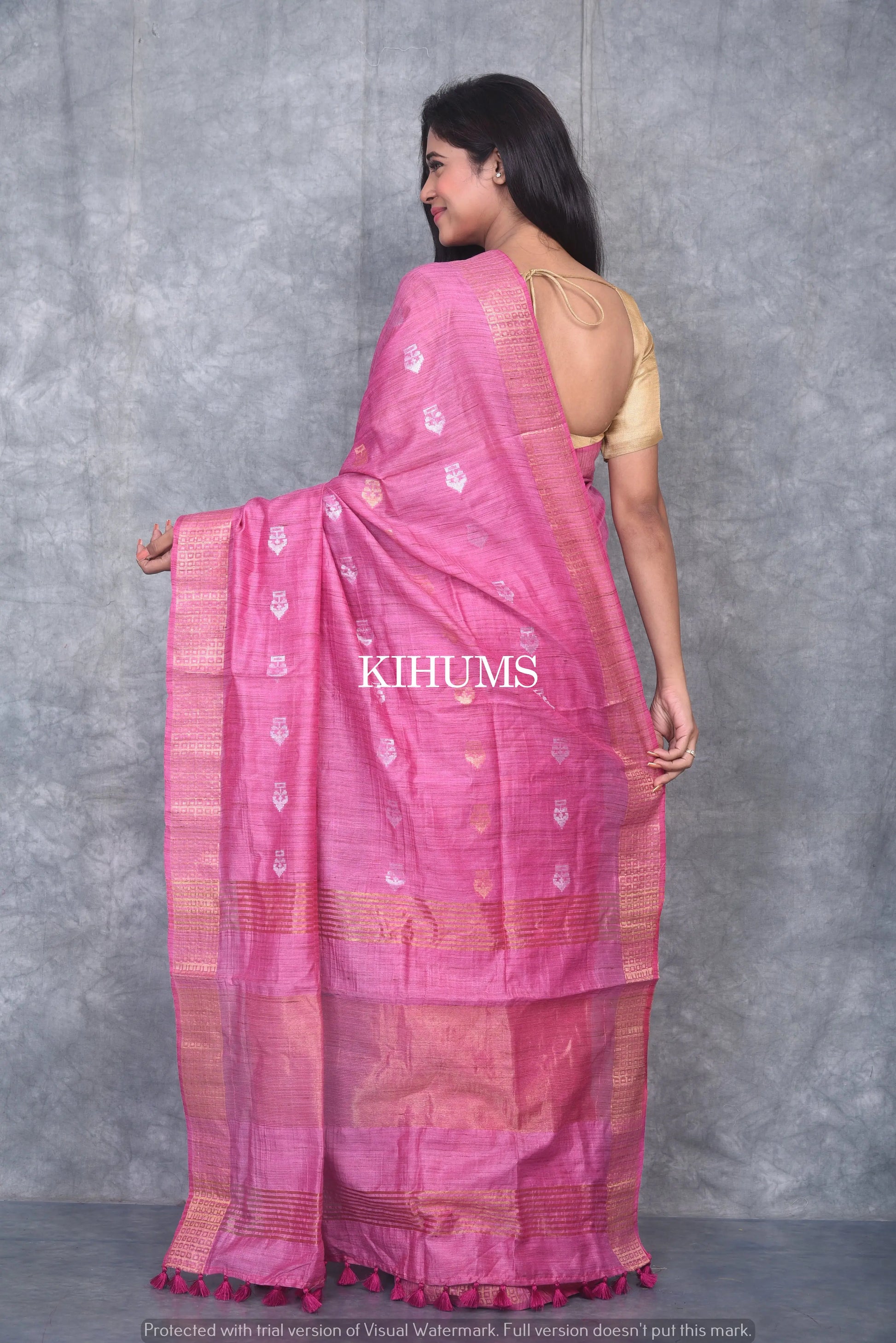 Light Pink Shade Handmade Baswada Silk Saree | Gold and Silver Zari Boota | KIHUMS Saree kihums clothing