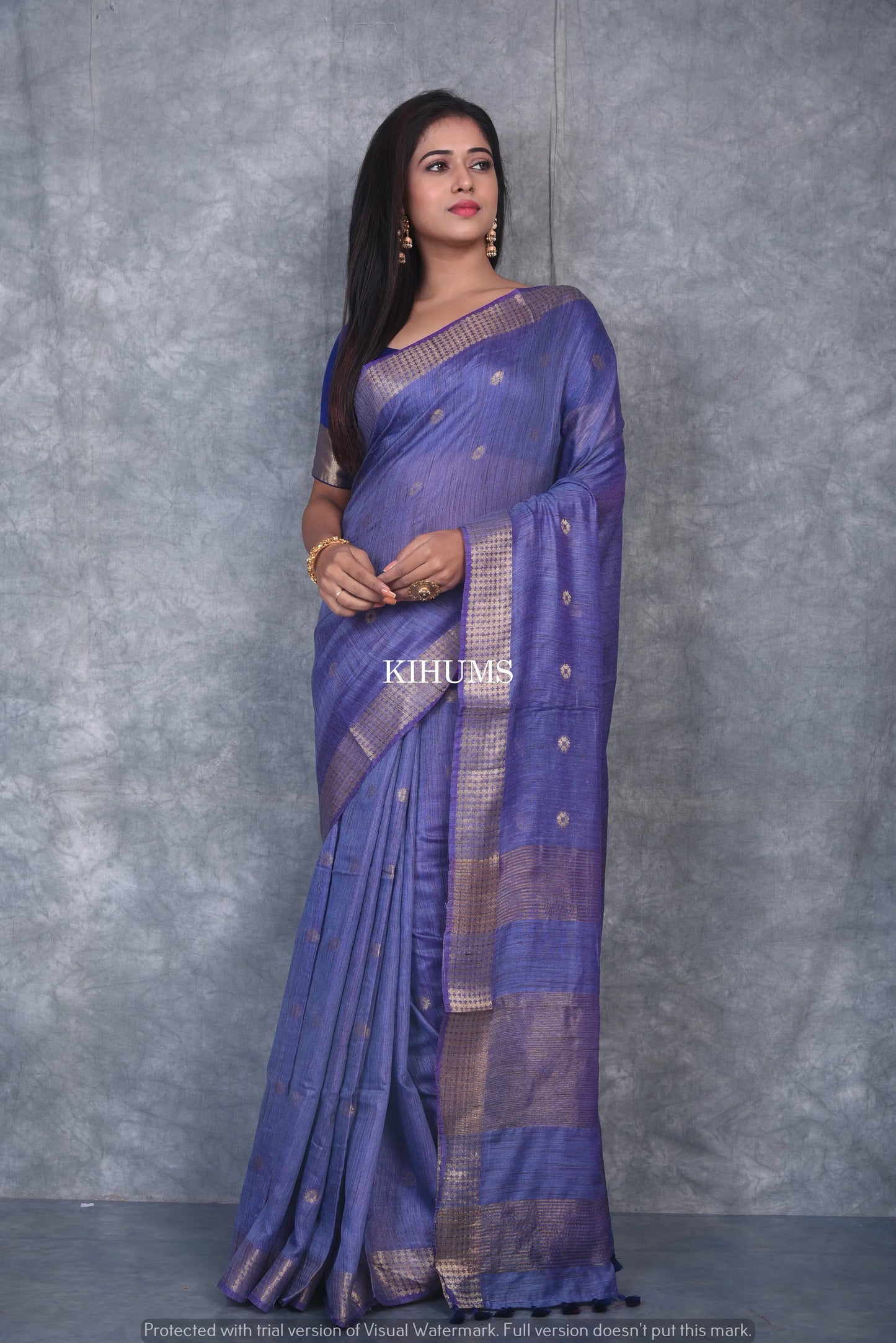 Blue Shade Handmade Baswada Silk Saree | Gold Zari Boota | KIHUMS Saree kihums clothing