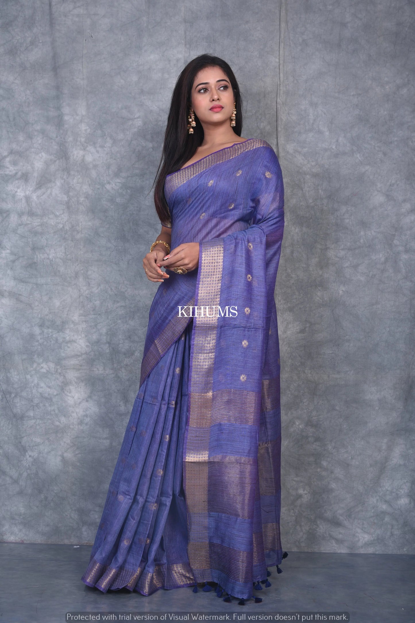 Blue Shade Handmade Baswada Silk Saree | Gold Zari Boota | KIHUMS Saree kihums clothing