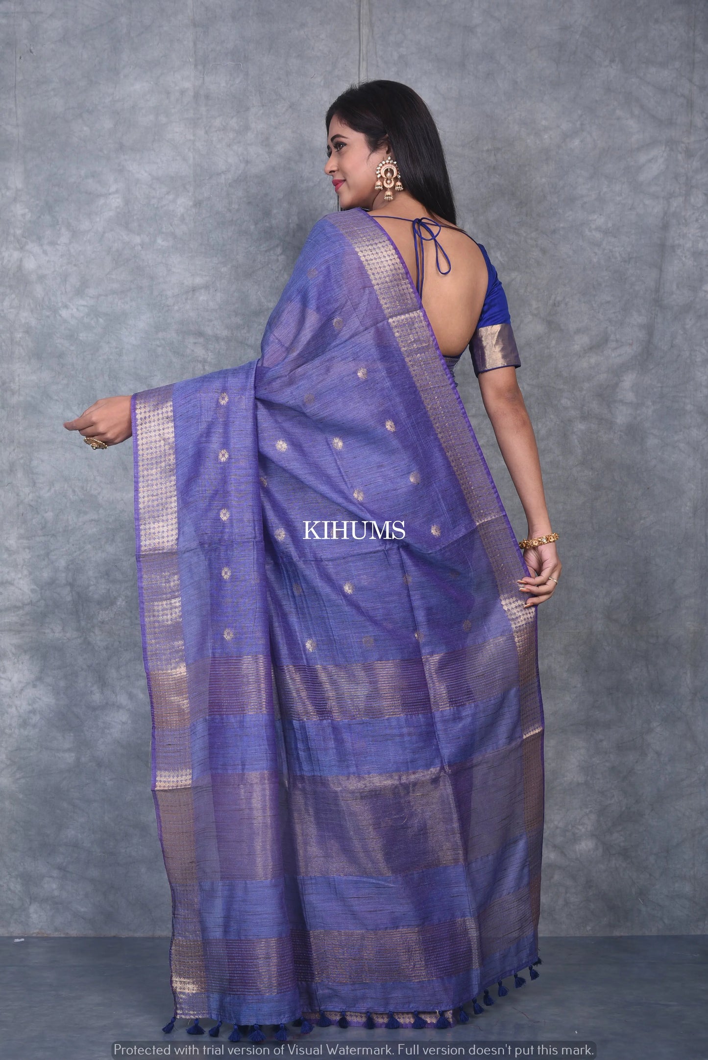 Blue Shade Handmade Baswada Silk Saree | Gold Zari Boota | KIHUMS Saree kihums clothing