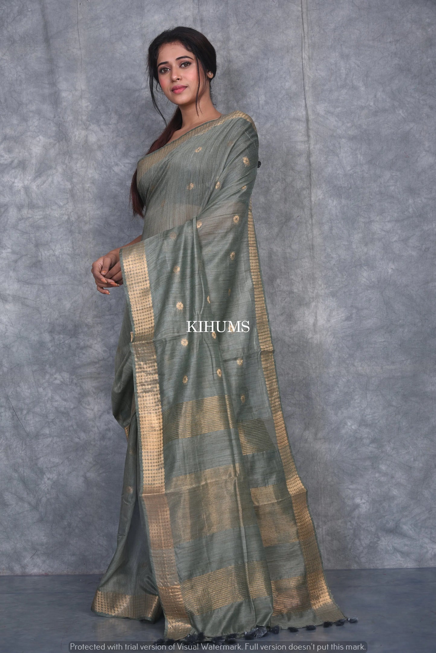 Algae Green Shade Handmade Baswada Silk Saree | Gold Zari Boota | KIHUMS Saree kihums clothing