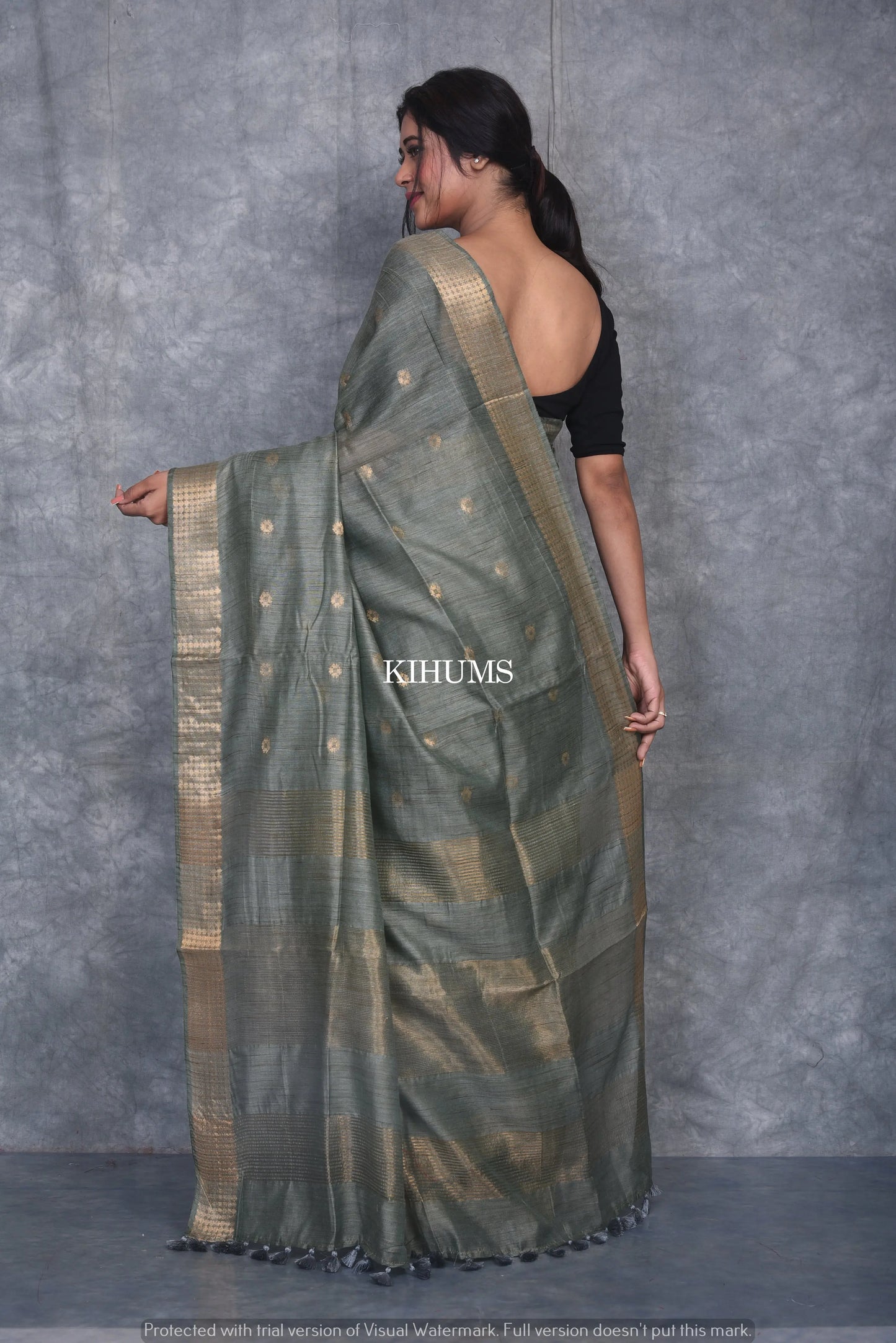 Algae Green Shade Handmade Baswada Silk Saree | Gold Zari Boota | KIHUMS Saree kihums clothing