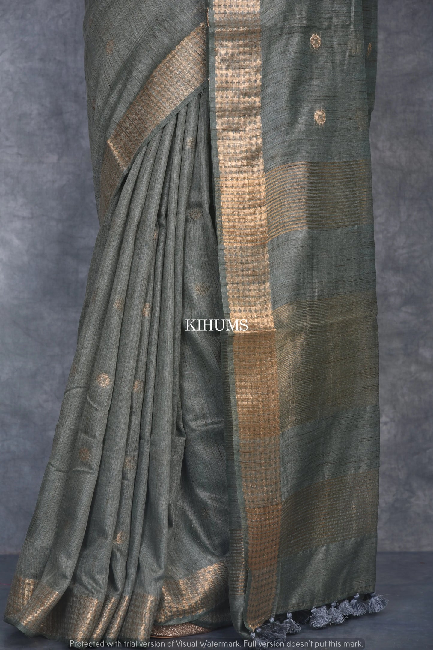 Algae Green Shade Handmade Baswada Silk Saree | Gold Zari Boota | KIHUMS Saree kihums clothing