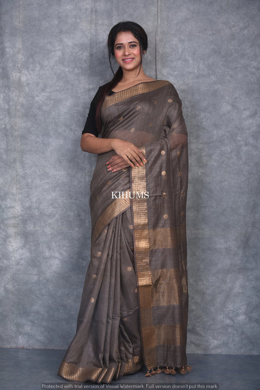 Bronze Shade Handmade Baswada Silk Saree | Gold Zari Boota | KIHUMS Saree kihums clothing