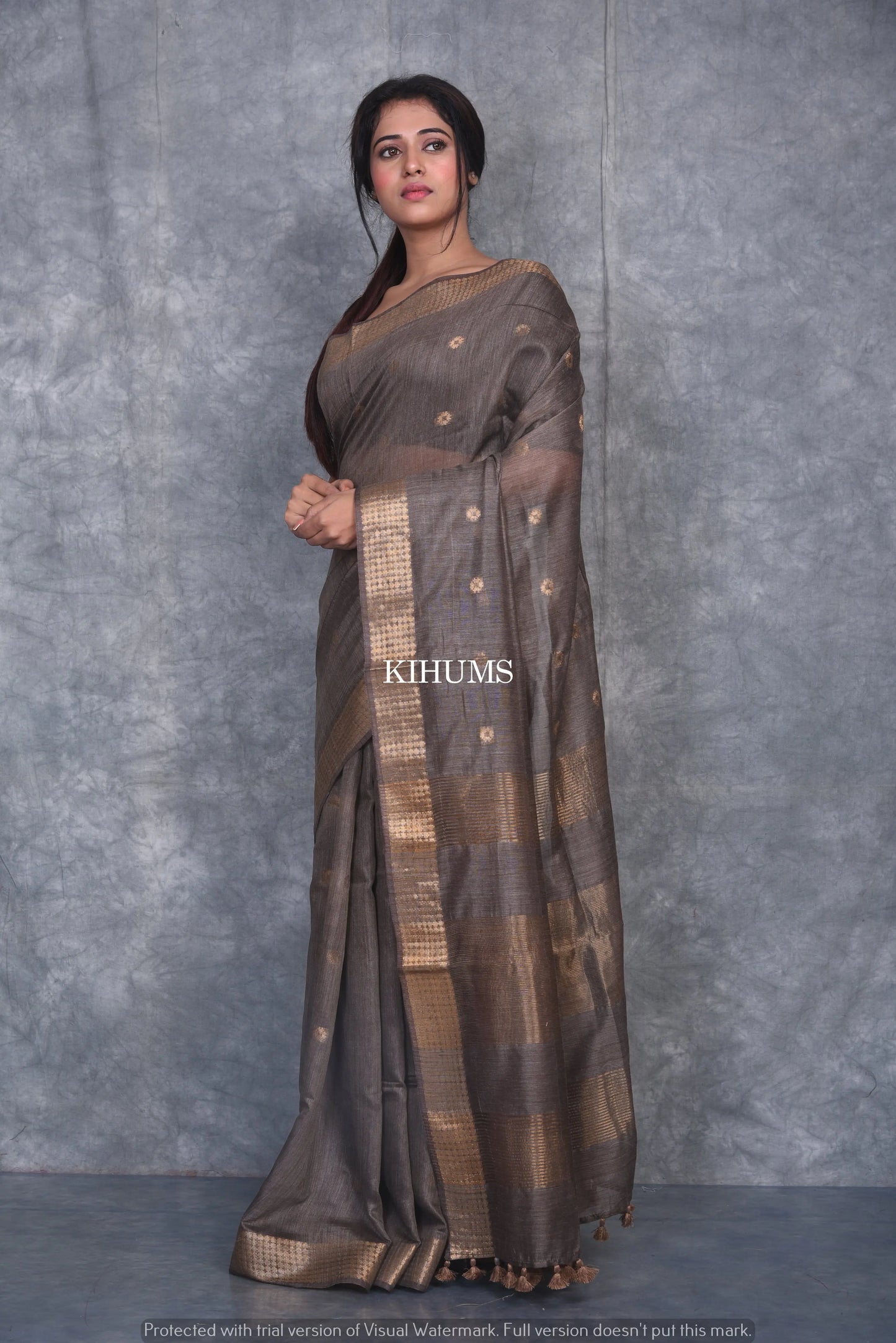 Bronze Shade Handmade Baswada Silk Saree | Gold Zari Boota | KIHUMS Saree kihums clothing