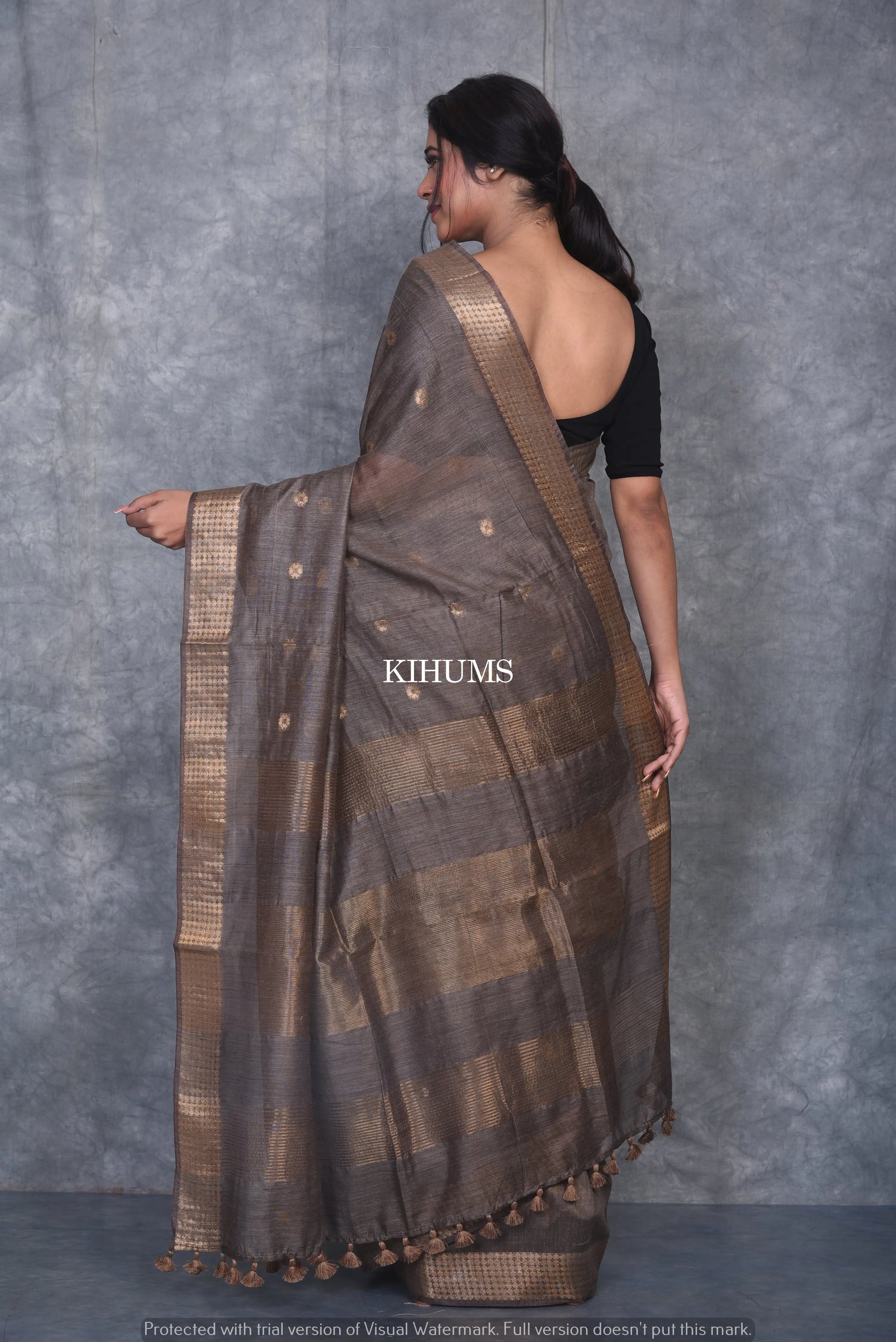 Bronze Shade Handmade Baswada Silk Saree | Gold Zari Boota | KIHUMS Saree kihums clothing