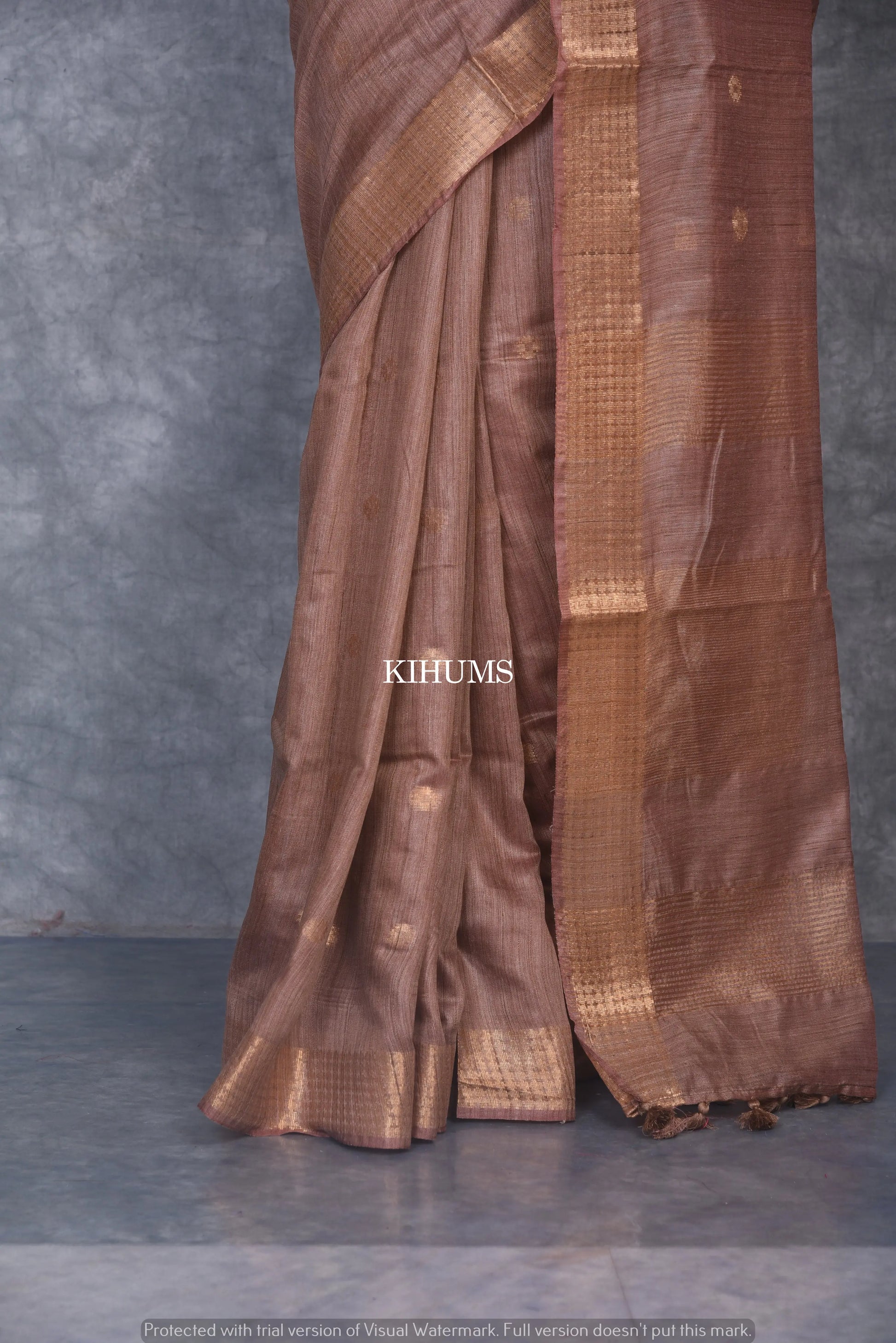 Chocolate Shade Handmade Baswada Silk Saree | Gold Zari Boota | KIHUMS Saree kihums clothing