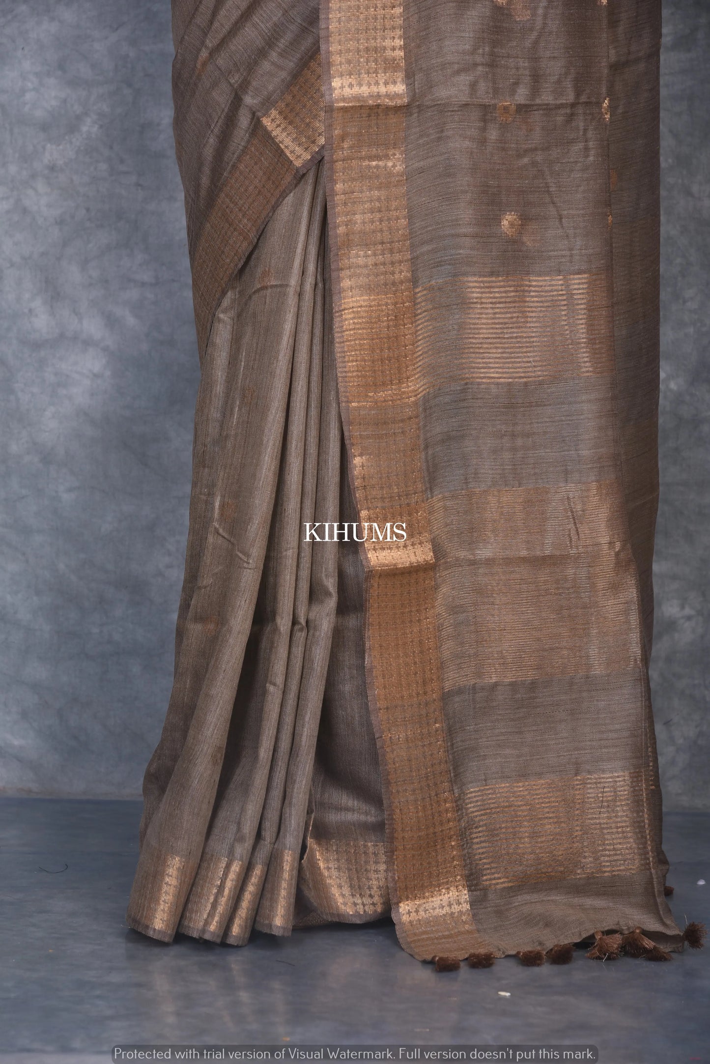 Dusty Brown Shade Handmade Baswada Silk Saree | Gold Zari Boota | KIHUMS Saree kihums clothing