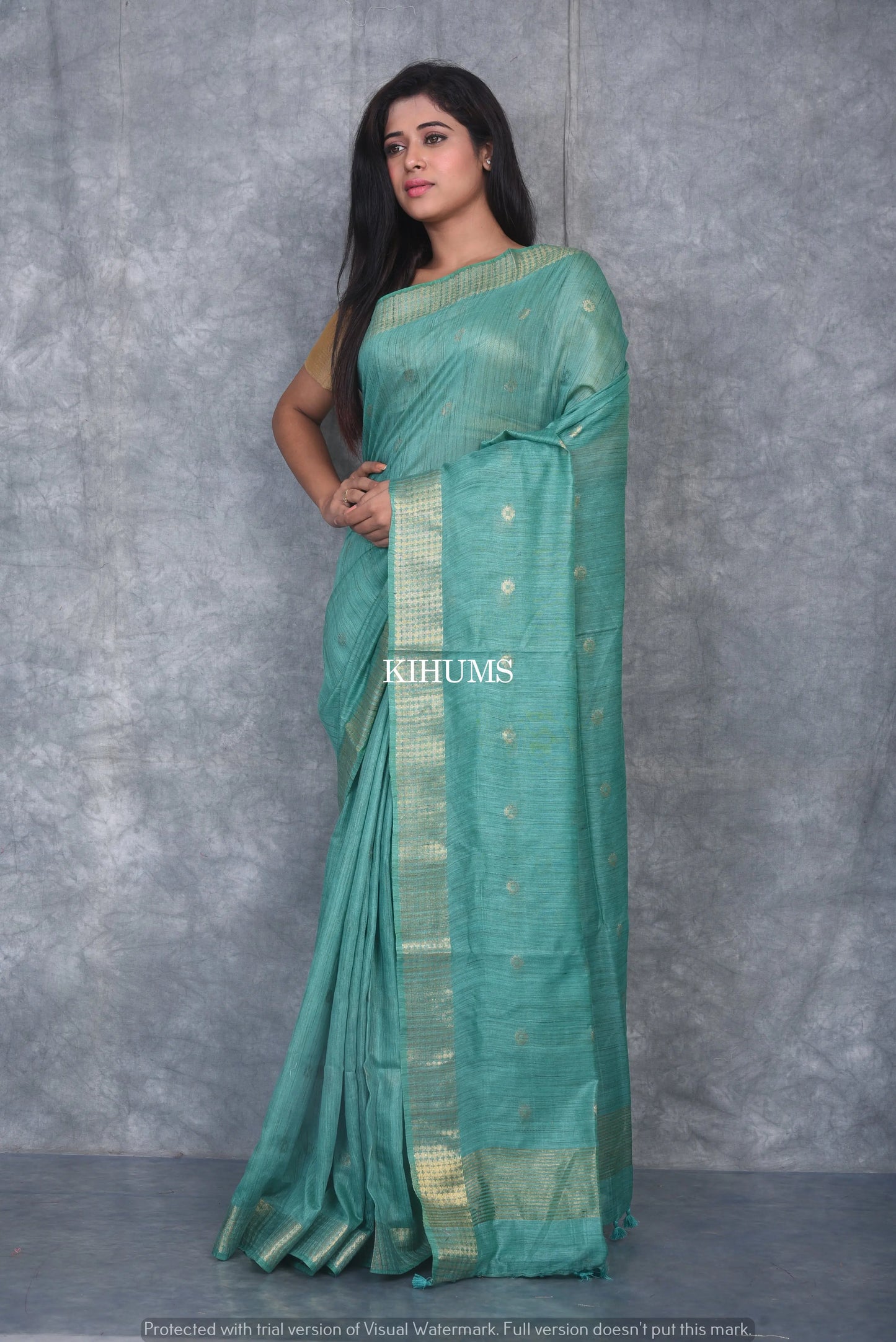 Green Shade Handmade Baswada Silk Saree | Gold Zari Boota | KIHUMS Saree kihums clothing