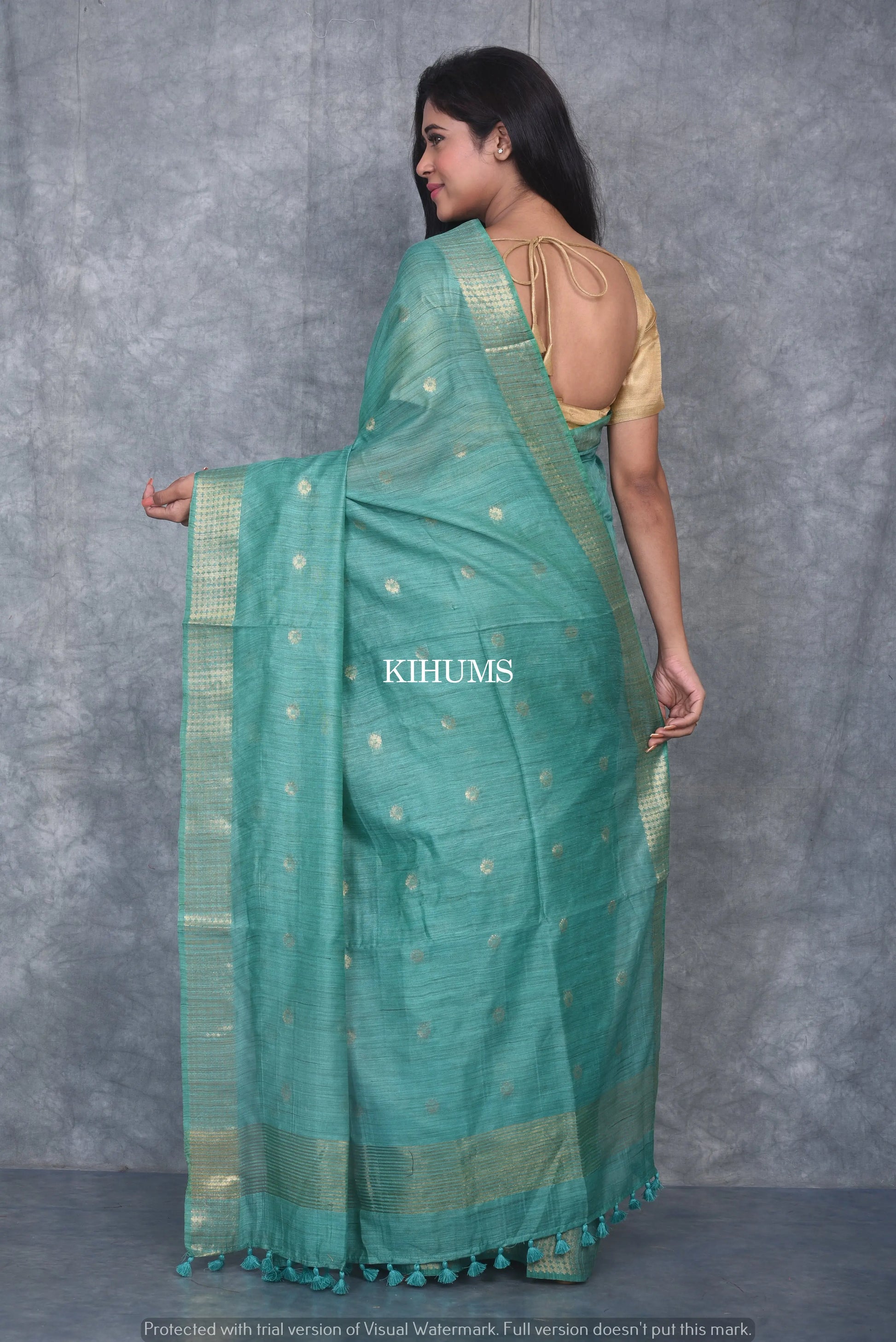 Green Shade Handmade Baswada Silk Saree | Gold Zari Boota | KIHUMS Saree kihums clothing