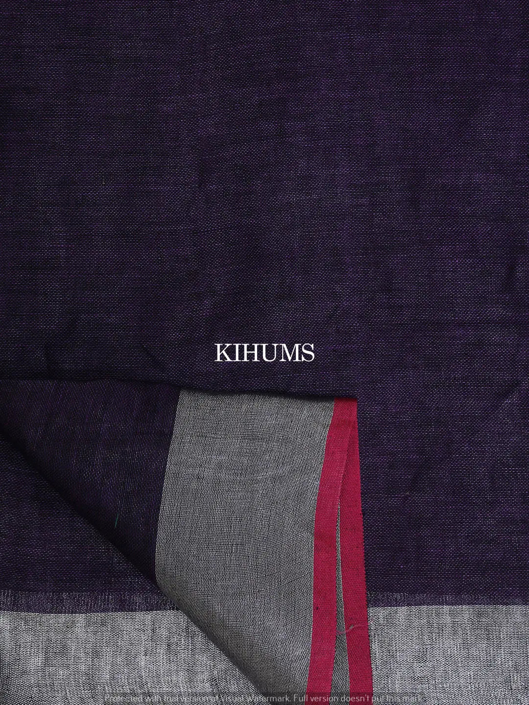 Dark Purple Shade Handmade Pure Linen Saree | Silver Border with Pink Kanni | KIHUMS Saree kihums clothing