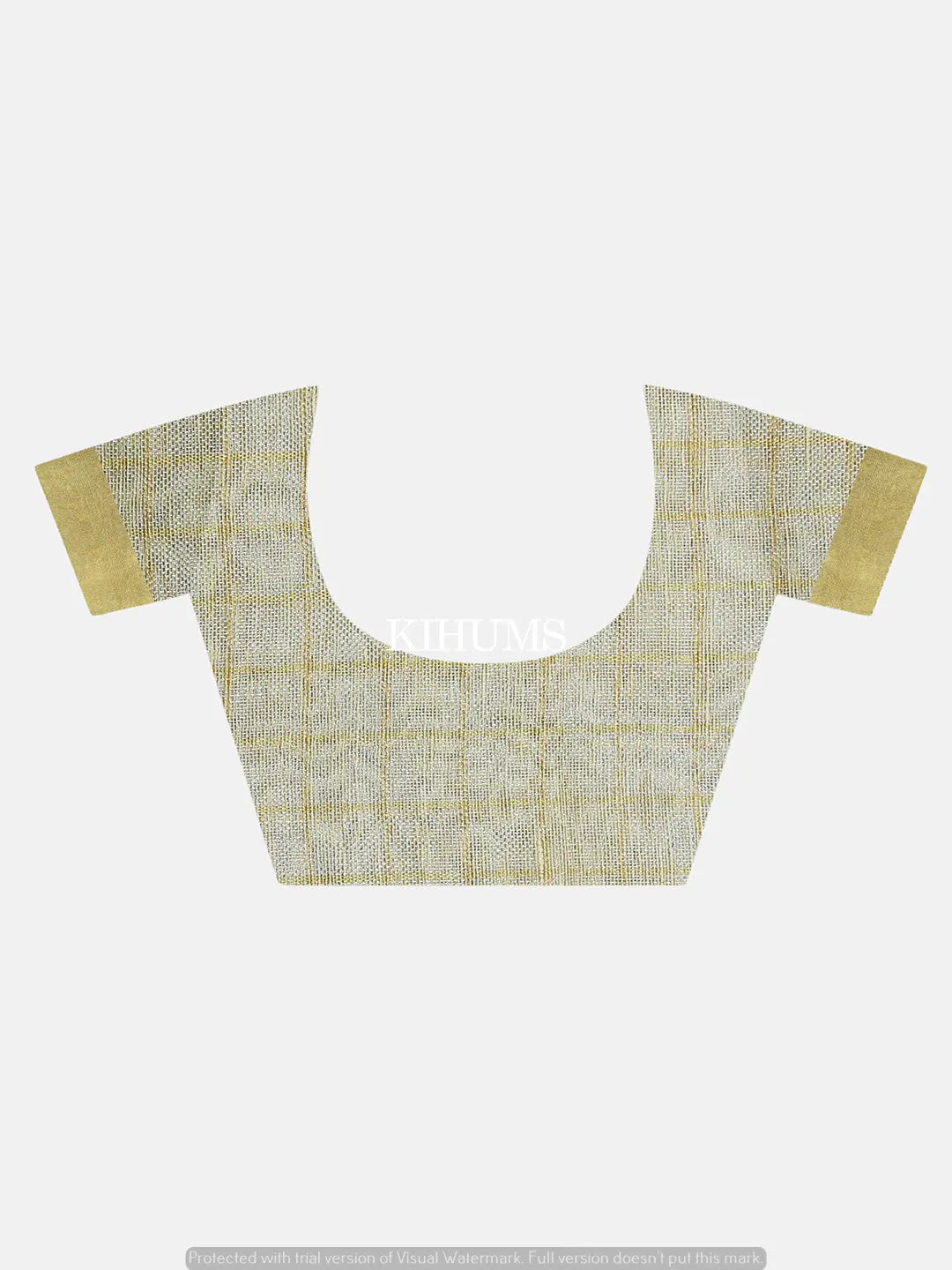 Light Cream woth Gold Zari Checks Handmade Pure Tissue Linen Saree | KIHUMS Saree kihums clothing