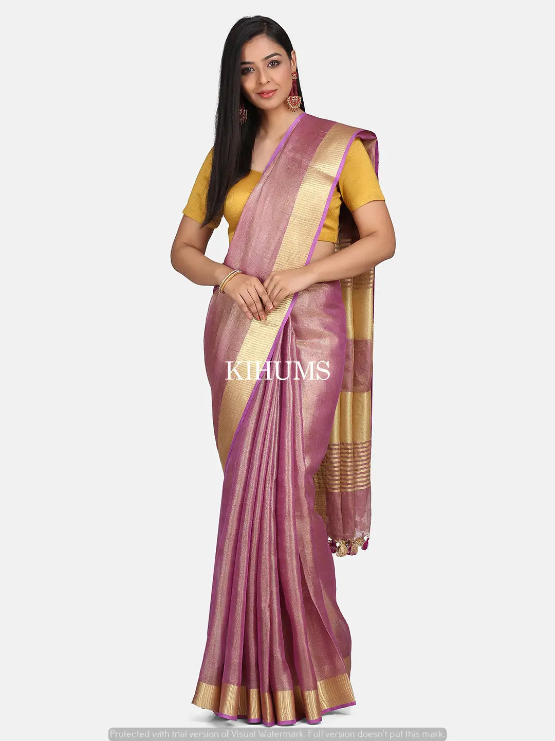 Purple with Gold Zari Tissue Linen Saree | KIHUMS Saree women clothing