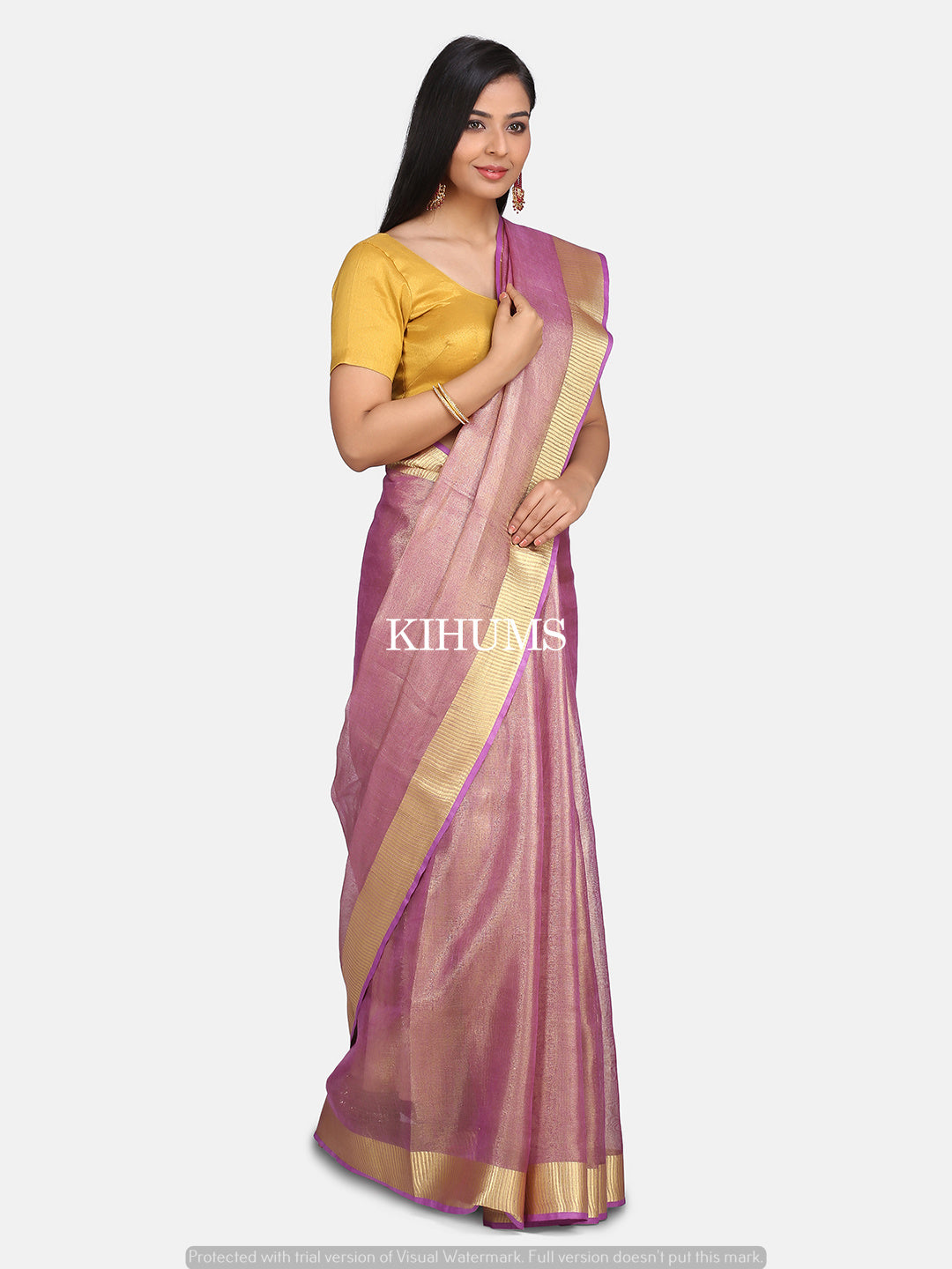 Purple with Gold Zari Tissue Linen Saree | KIHUMS Saree