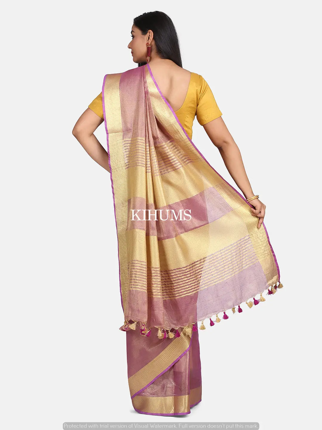 Purple with Gold Zari Tissue Linen Saree | KIHUMS Saree women clothing