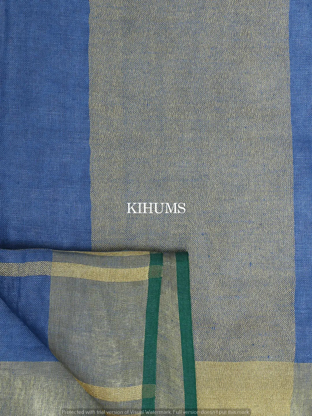 Blue Handwoven Linen Saree | Gold Zari border | KIHUMS Saree kihums clothing