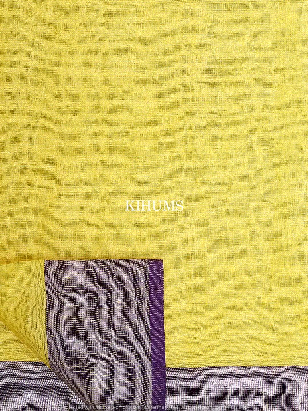 Yellow Handwoven Linen Saree | Silver Zari border | KIHUMS Saree kihums clothing