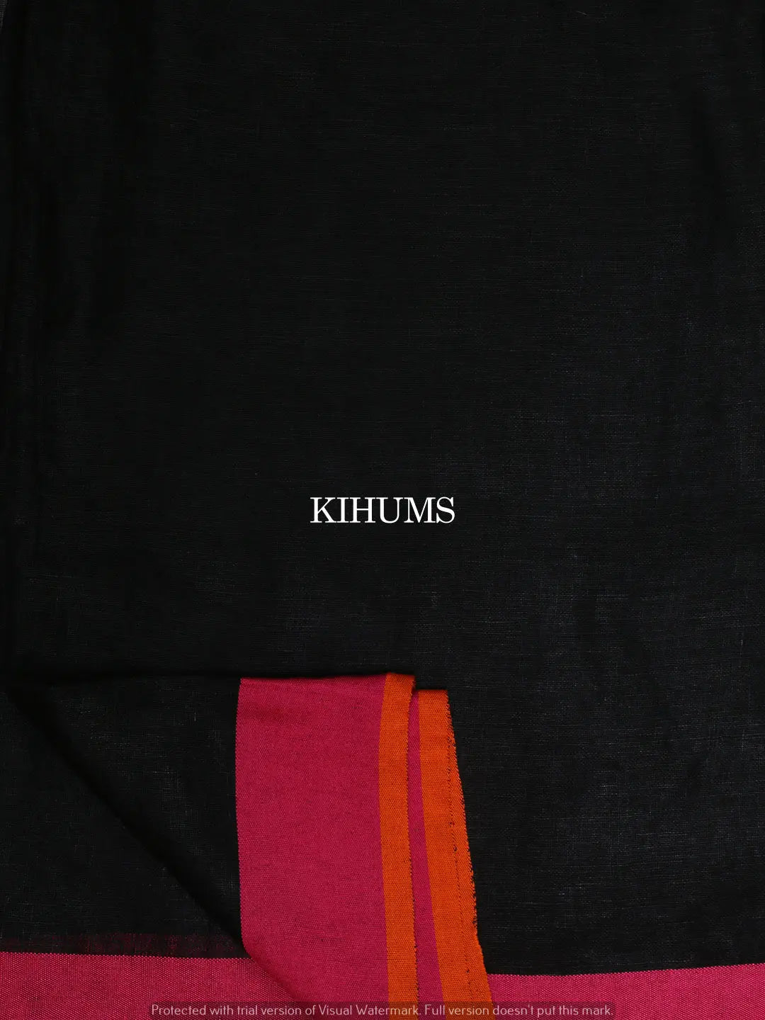 Black Handmade Pure Linen Saree | Contrast Colored Border | KIHUMS Saree kihums clothing