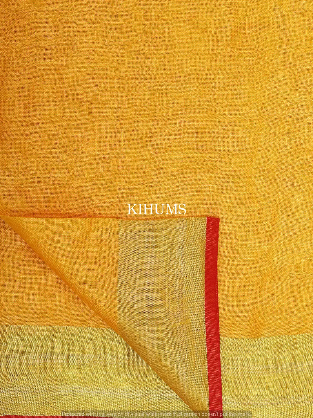 Yellow Handwoven Linen Saree | Gold Zari border | KIHUMS Saree kihums clothing