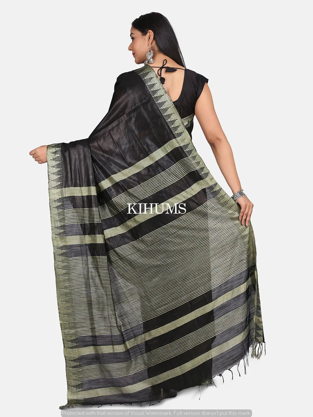Black Shade Handmade Viscose Silk Saree | Temple Border | KIHUMS Saree kihums clothing