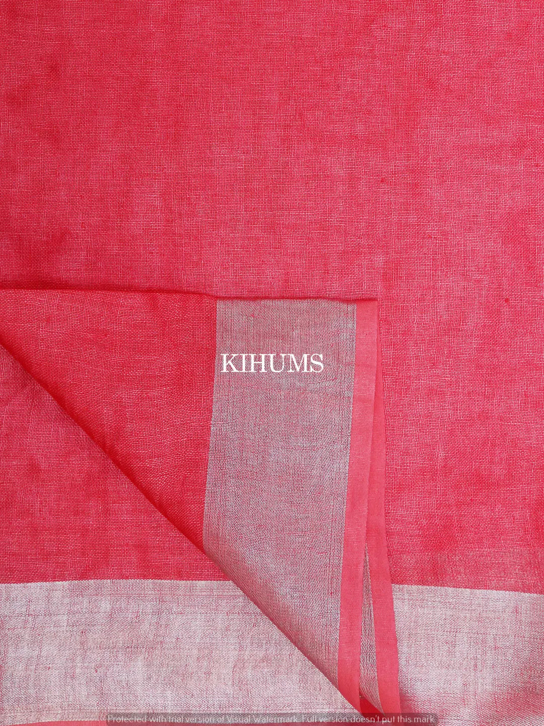 Salmon shade Handmade Pure Linen Saree | Blue Border | KIHUMS Saree kihums clothing