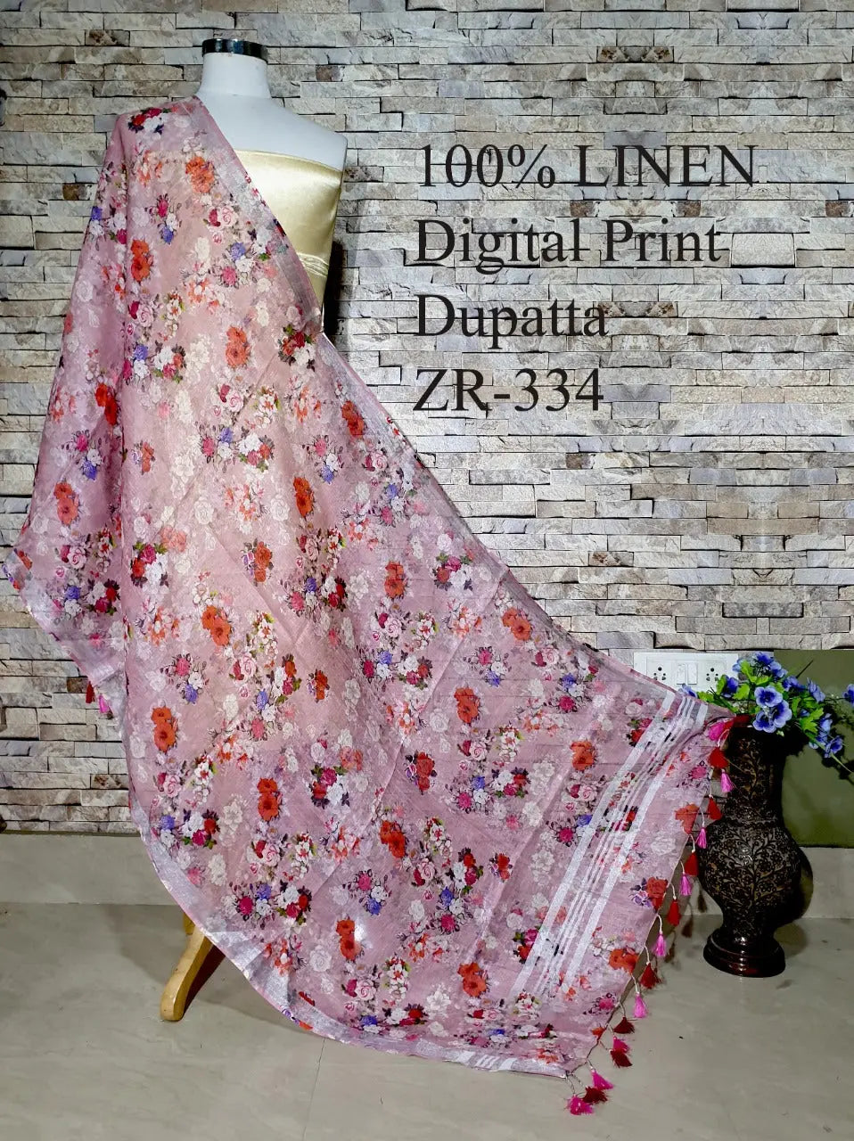 LINEN DUPATTA: Floral Digital Print Linen by Linen Dupatta with Long Tassels | KIHUMS Dupatta kihums clothing