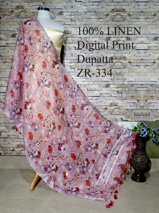 LINEN DUPATTA: Floral Digital Print Linen by Linen Dupatta with Long Tassels | KIHUMS Dupatta kihums clothing