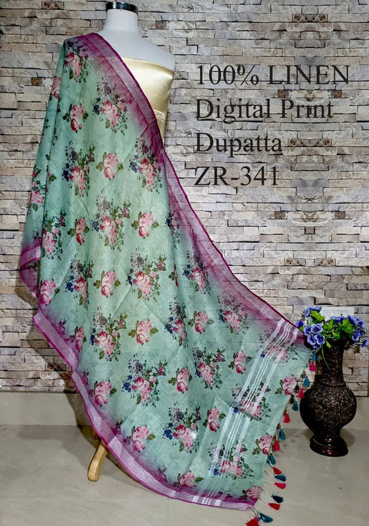 LINEN DUPATTA: Floral Digital Print Linen by Linen Dupatta with Long Tassels | KIHUMS Dupatta kihums clothing