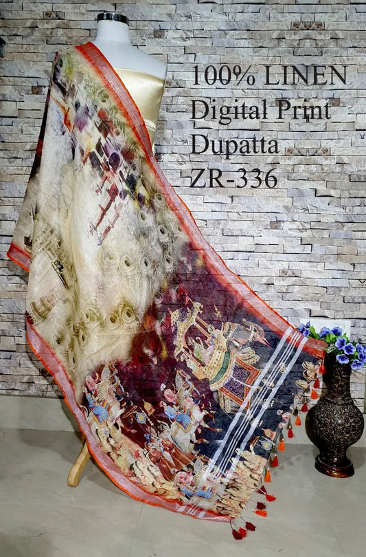 LINEN DUPATTA: Floral Digital Print Linen by Linen Dupatta with Long Tassels | KIHUMS Dupatta kihums clothing