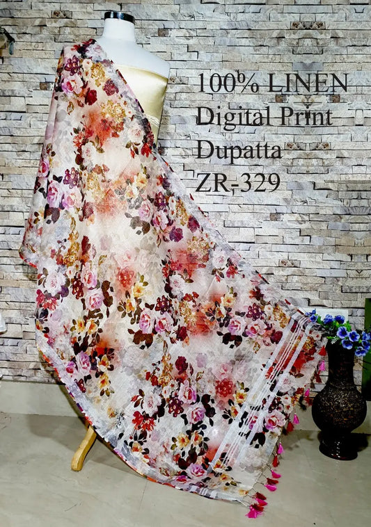 LINEN DUPATTA: Floral Digital Print Linen by Linen Dupatta with Long Tassels | KIHUMS Dupatta kihums clothing