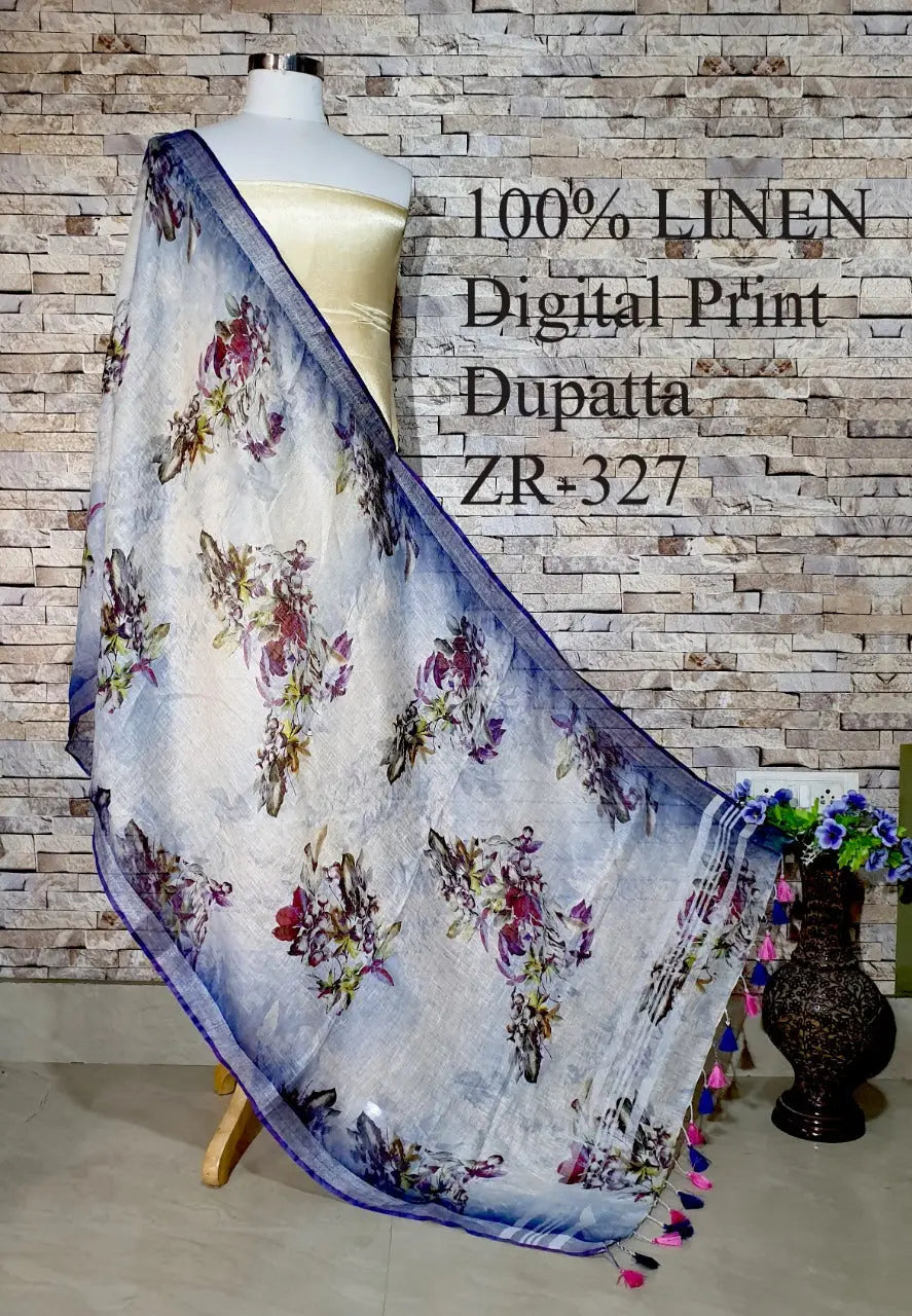LINEN DUPATTA: Floral Digital Print Linen by Linen Dupatta with Long Tassels | KIHUMS Dupatta kihums clothing
